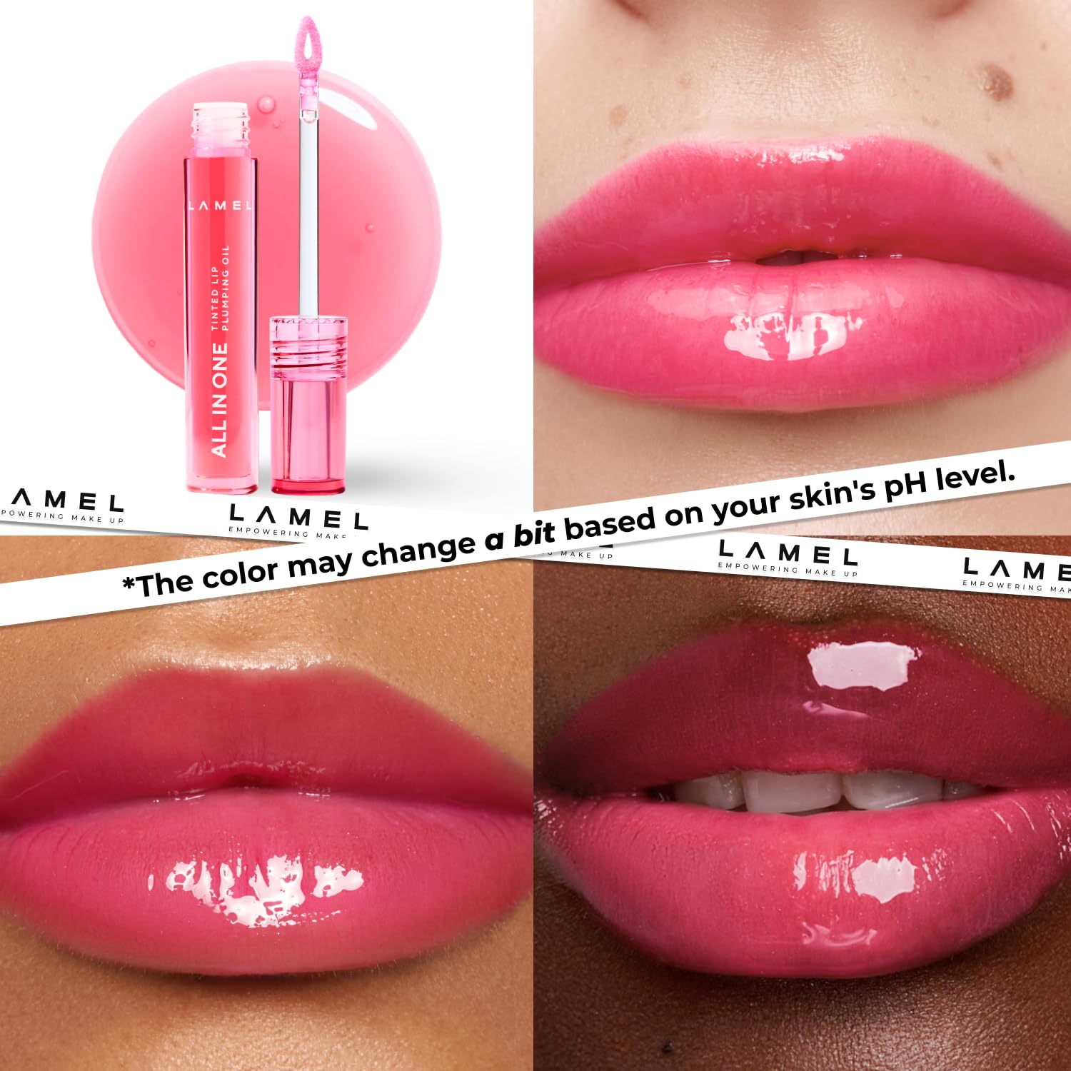 Lamel All In One Lip Tinted Plumping Oil- Peachy, Lip Oil Tint for Pigmented Lips | Hydrating, Plumping & Glossy Lip Tint | Non-Sticky Lip Oil with Long-Lasting Tint | 3ml 3