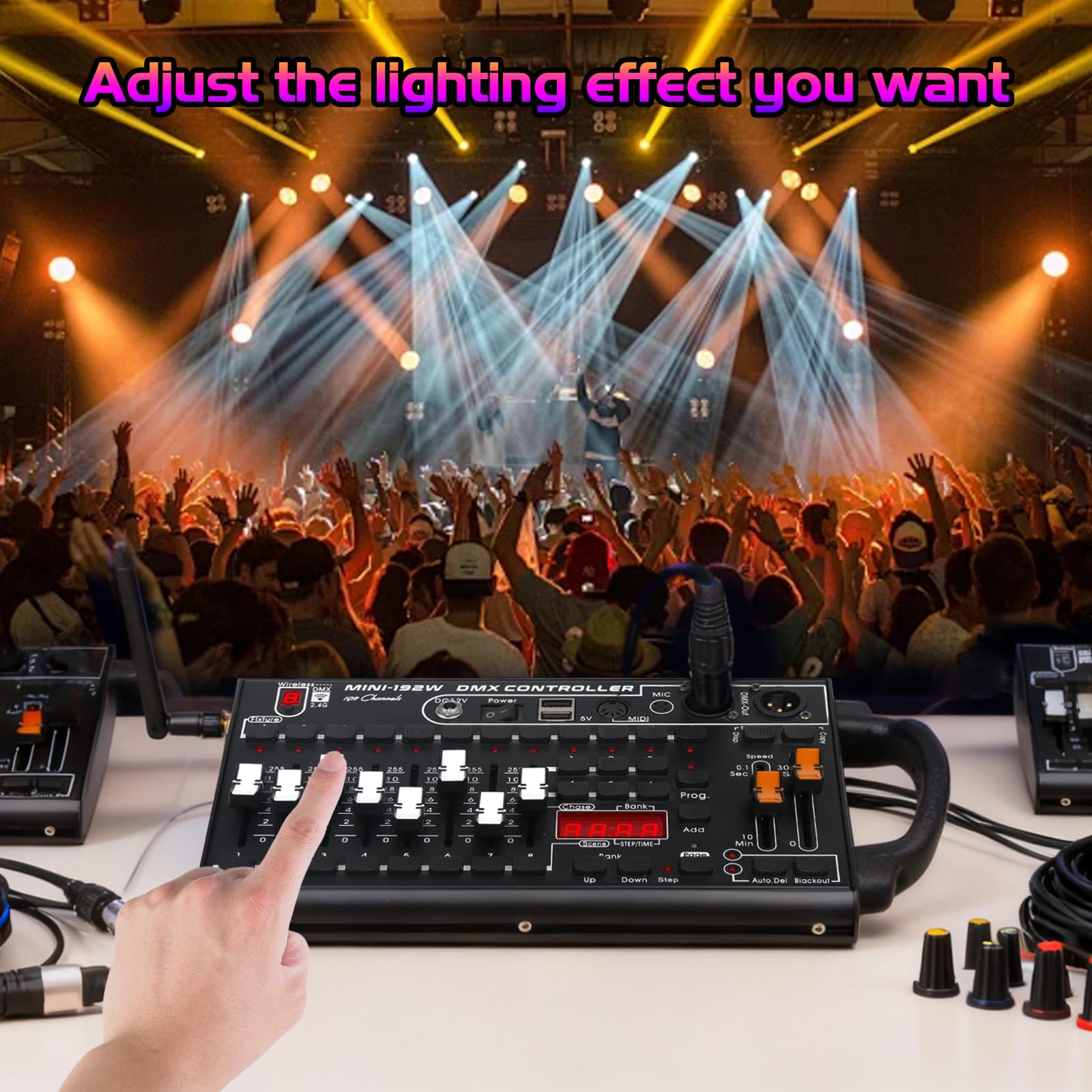 DMX512 Controllore per Luci da Palco, Consolle Professionale 192-Canale per DJ, KTV e Concerti, Sistema di Controllo Luci Senza Fili