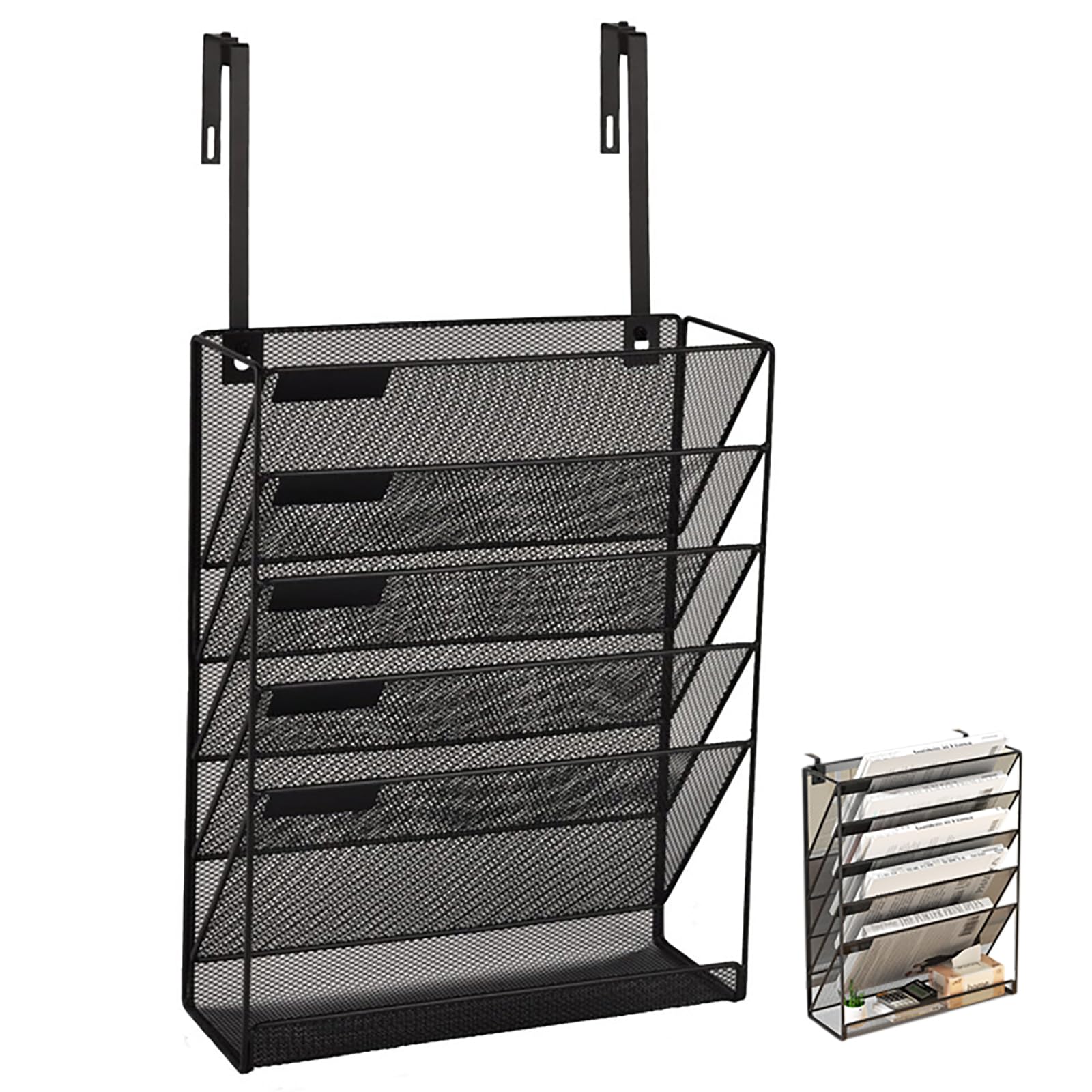 ファイルラック 6段 壁掛けファイルラック 卓上収納ラック a4レターケース ファイルボックス 書類整理 メタル製 頑丈・安定性・耐久性あり 壁掛け デスクオーガナイザー 収納ラック 間隔調節可能なフック付き 卓上置き/ドア掛け/壁掛け 幅広い場所対応可能 机の上収納 書類ラック 新聞/雑誌/フォルダ/書類/A4ファイル対応 小物入れ 文房具/オフィス用品収納 壁掛けラック デスク周り整理整頓