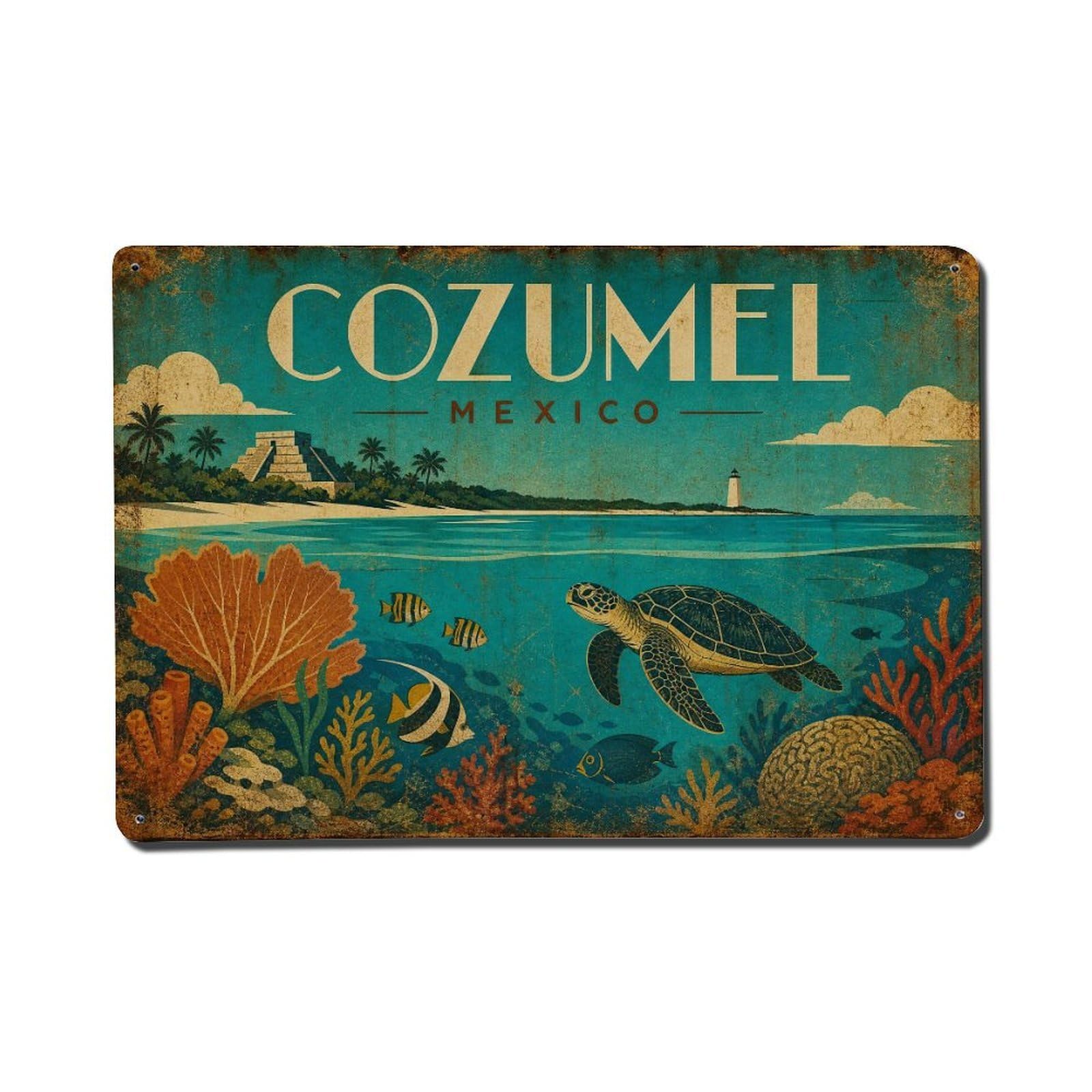 Travel Vintage Mexico Cozumel Metal Tin Sign