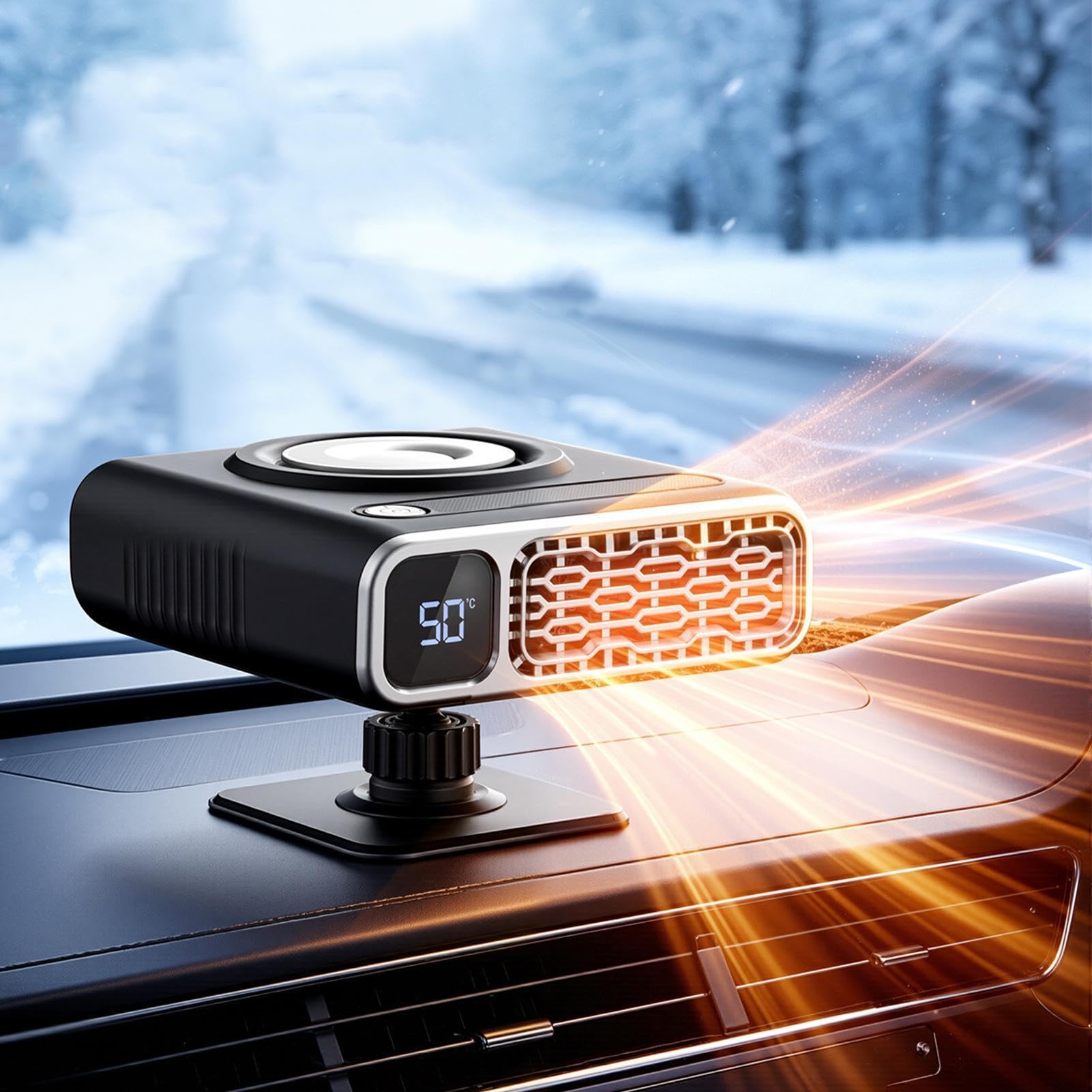 Auto-Entfroster-Heizung 360° drehbarer Lüfter-Entfroster | Auto Defroster Heizgerät Elektrisch Geeignet für LKW, Taxi, Limousine, Wohnmobil, kalte Morgen, Pendeln, Roadtrip, für den