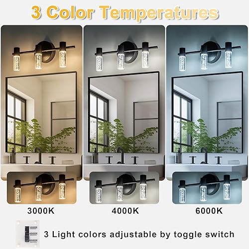 Miniatura 2 de Moderna lámpara LED para tocador de baño, 3 luces negras  Elegante accesorio de iluminación para baño, perfecto sobre el espejo, temperatura de