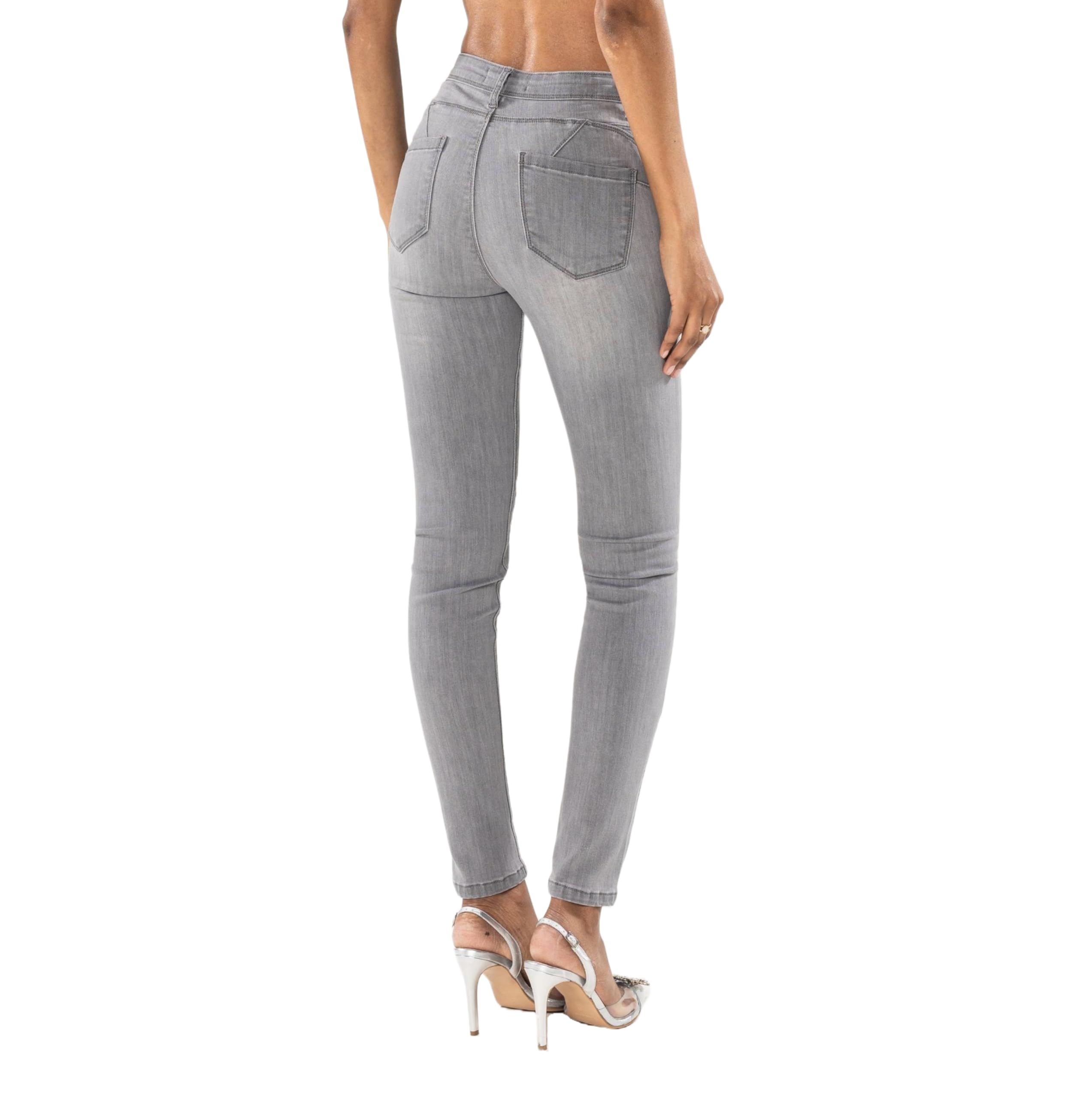 Jean coupe skinny pour femme - Taille haute - Stretch - Effet plissé - Coupe ajustée - Coupe ajustée - Style usé - 5 poches