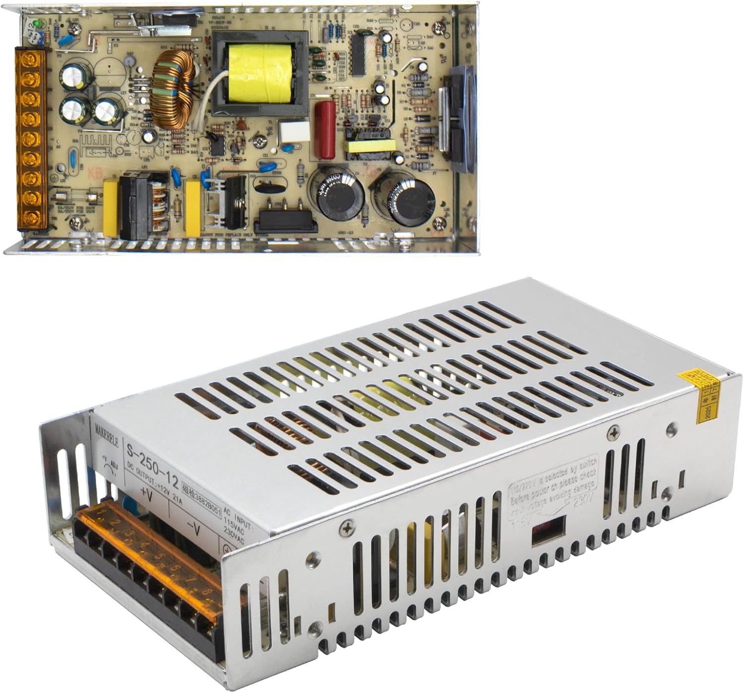 MK-SMPS-S250-12 MAKERELE 240W AC 110V-220V to DC 12V Power Supply Switching Converter, 20A DC Universal Regulated Switching, Transformer Driver Adapter for Strip 3D Printer CCTV Camera Motor Pump