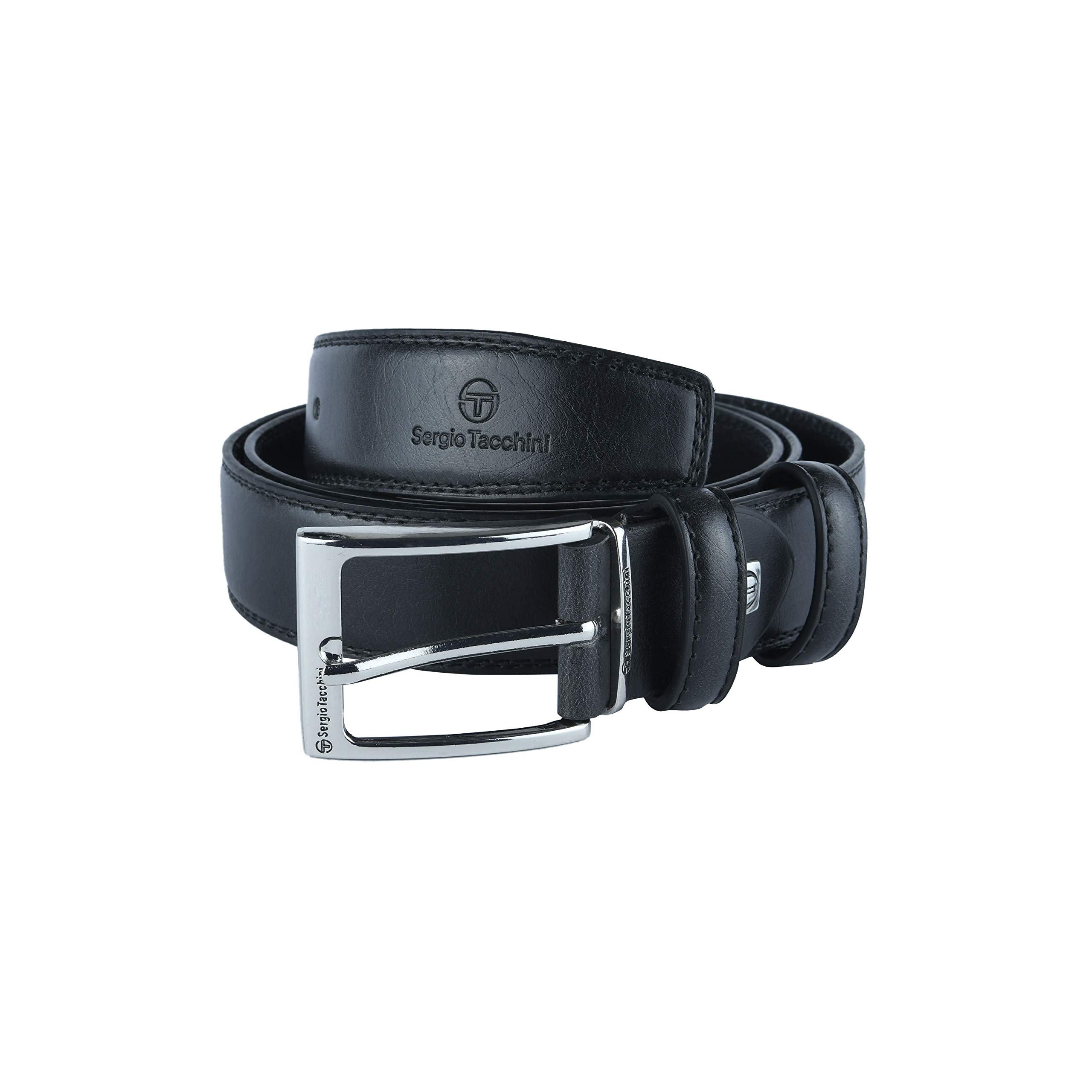 Sergio Tacchini Men's belt exterior PU leather interior, nickel-free buckle - Black (442) 3.5 cm