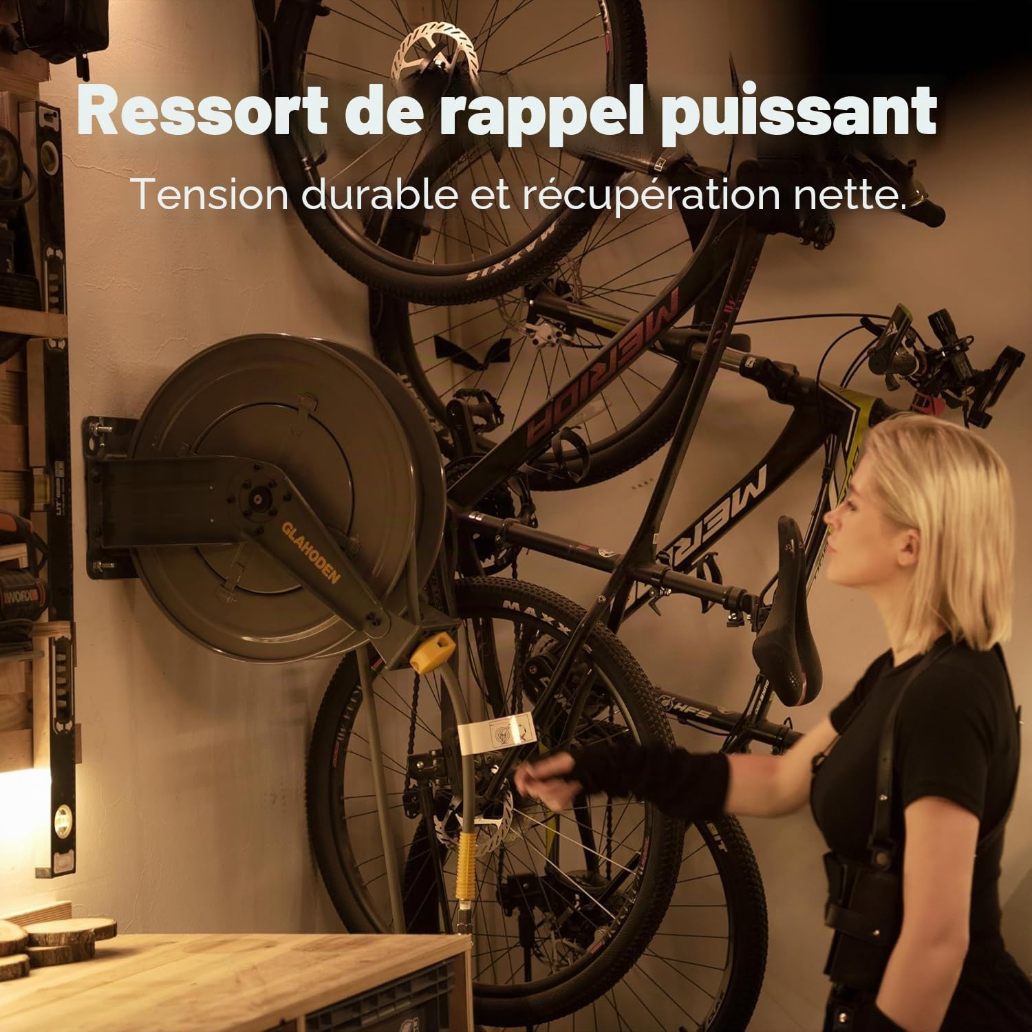 GLAHODEN Enrouleur de tuyau à air rétractable à double bras - 20 m - En acier robuste - Avec câble de 1,5 m de long - Maximum 20 bar