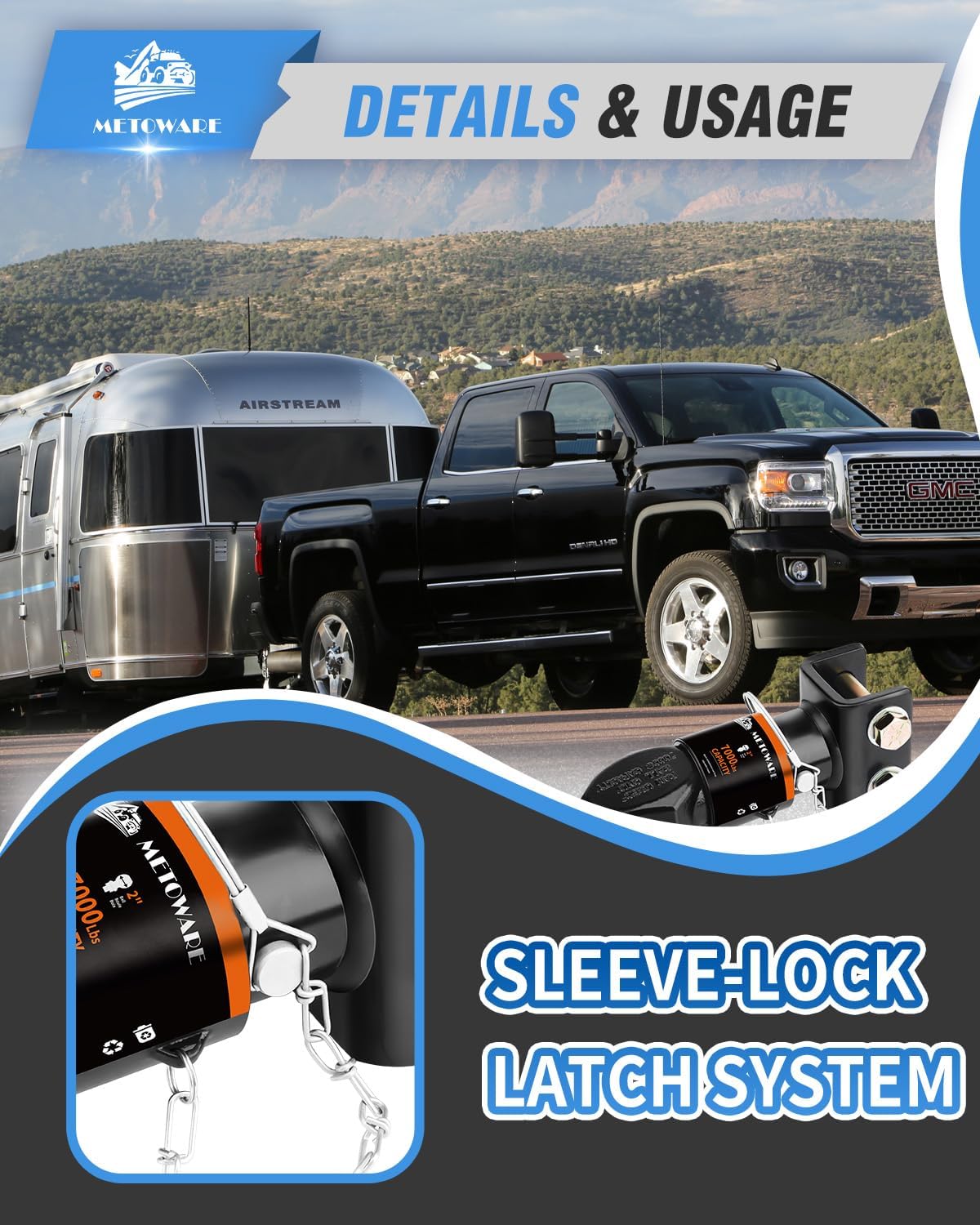 METOWARE 2" Channel-Mount Adjustable Trailer Coupler with Bolts and Nuts, Capacity 7000lbs, Black - Image 4