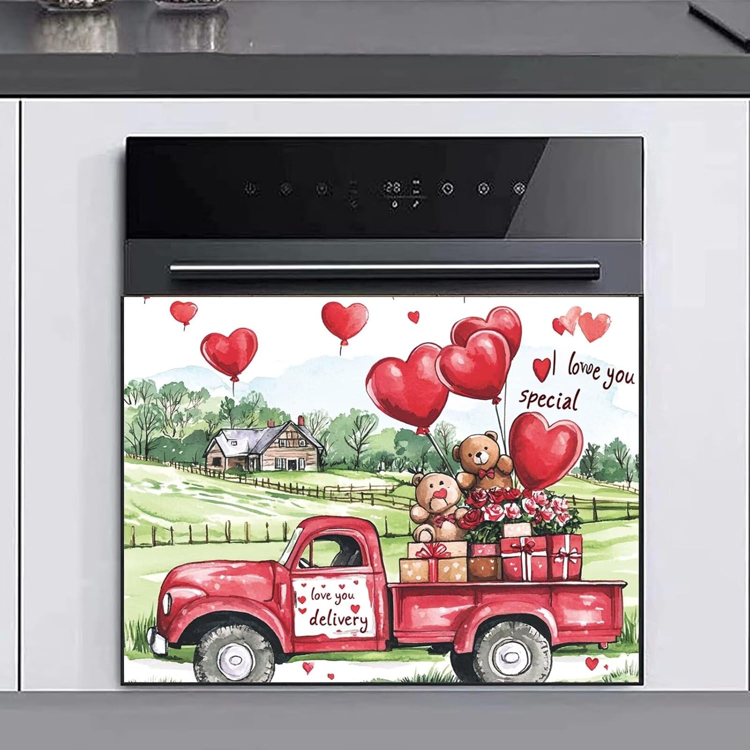 Love Heart Magnet Dishwasher Full Door Cover Happy Valentine's Day Refrigerator Magnet Skin Cover Country Flowers Dish Washer Panel Decal Vinyl Magnetic Sticker (23" x 17" Magnetic)