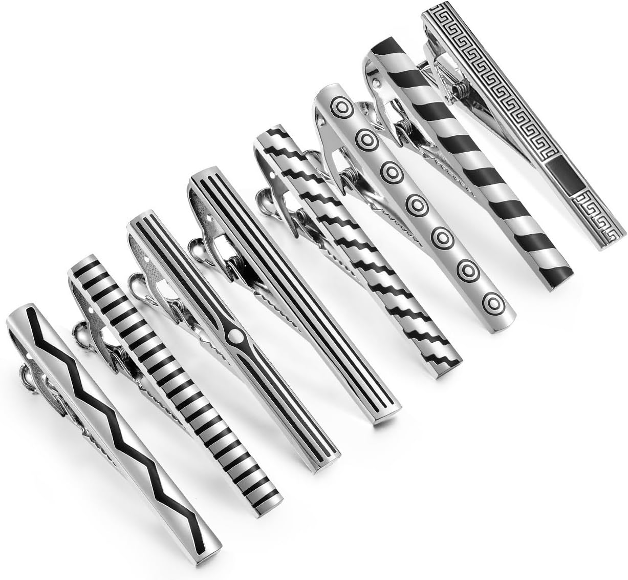 Men's Business Tie Clip Set Striped Tie Clip Enamel Tie Clip with Black Gift Box