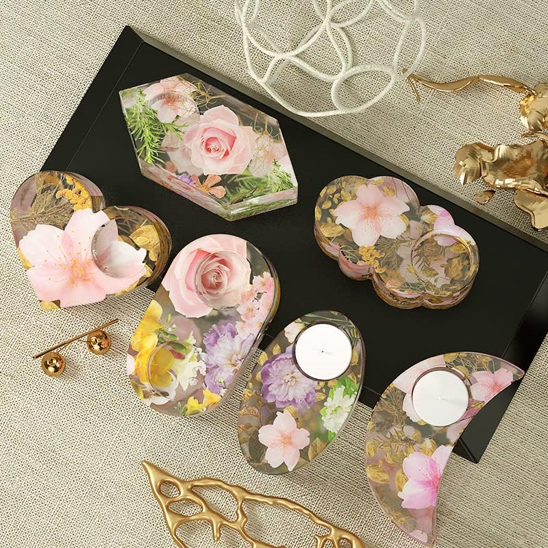 Miniatura 3 de Yalulu 6 moldes de resina para candelita de té, moldes de silicona para velas de té, moldes de resina epoxi de silicona para decoración del hogar