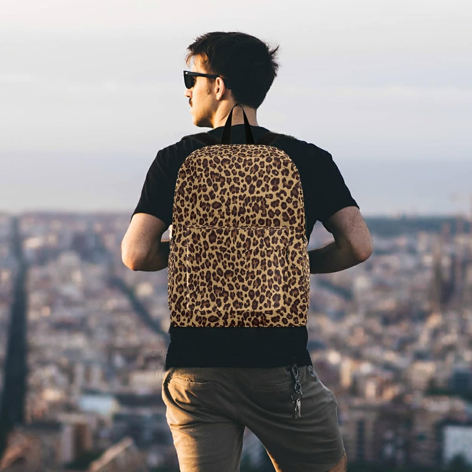 Animal Leopard Print Casual Polyester Laptop Backpack Large Daypack for Business Sport Travel School Bookbags