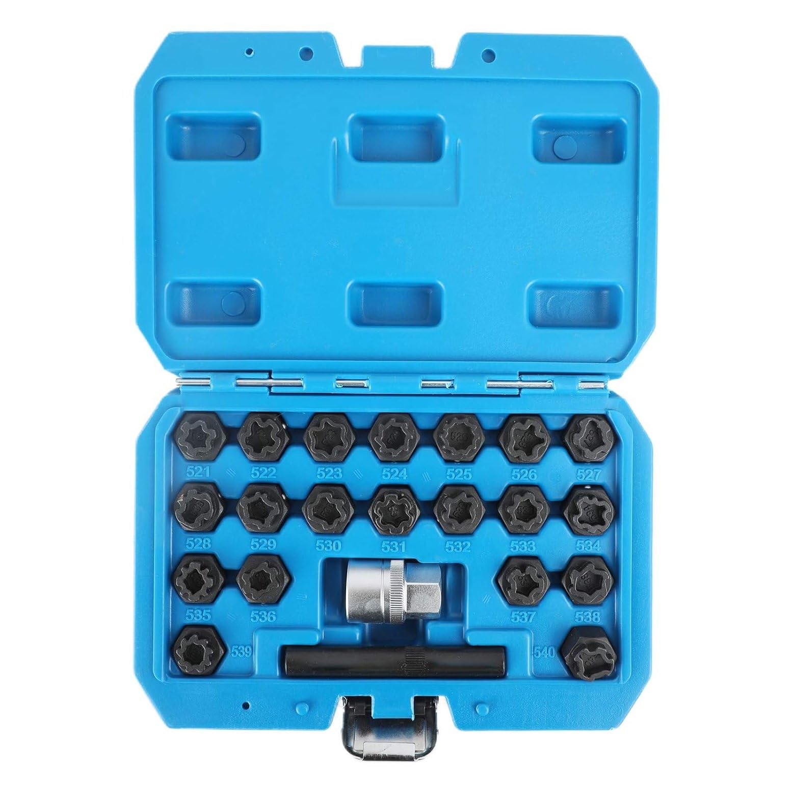 Set 22 Chiavi Antifurto Cerchi compatibile con Veicoli OBD2 Cromo Molibdeno con Adattatore 1/2" e Utensile Estrazione