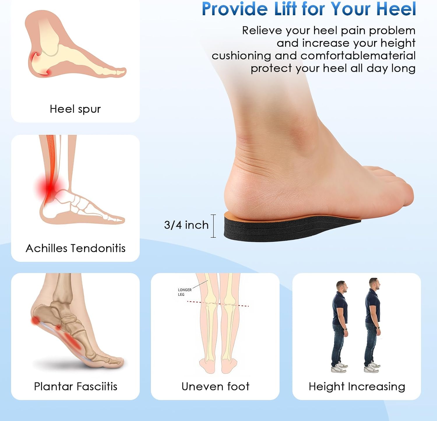 Adjustable Orthopedic Heel Lift for Leg Length Discrepancies and Heel Pain,Sports Injuries,and Achilles tendonitis,Height Increase Insoles