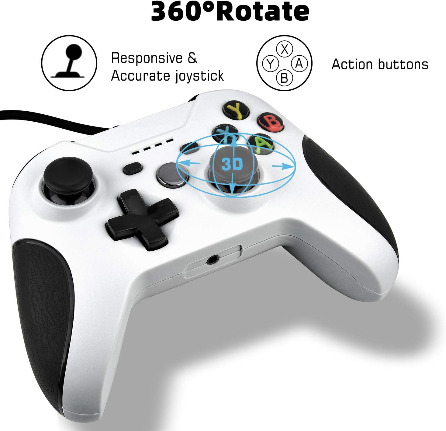 TechKen Wired Controller for Xbox one, USB Wired Game Controllers Gamepad with Dual Vibration and Headset Jack Compatible with Xbox One/PC (White)