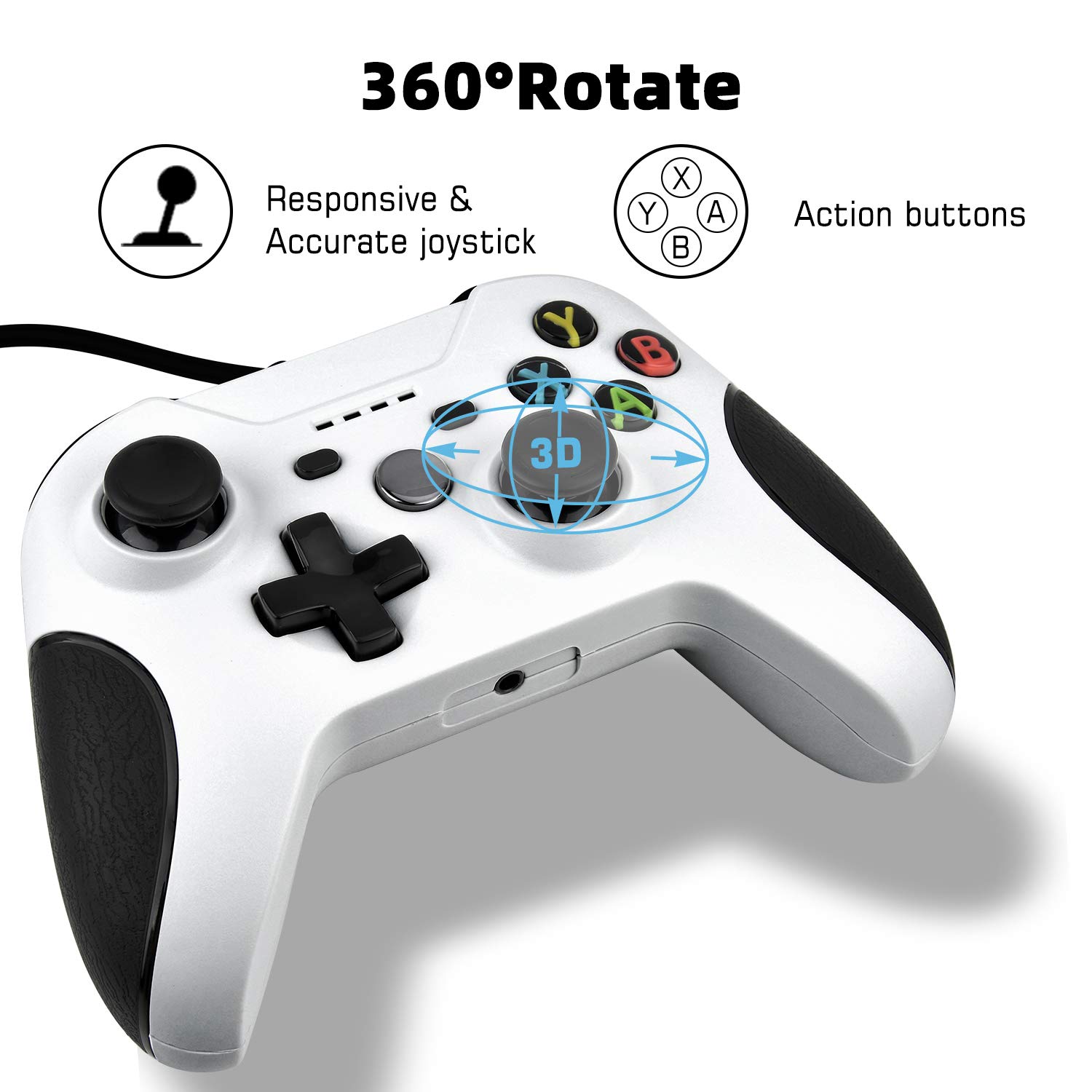 TechKen Wired Controller for Xbox one, USB Wired Game Controllers Gamepad with Dual Vibration and Headset Jack Compatible with Xbox One/PC (White)