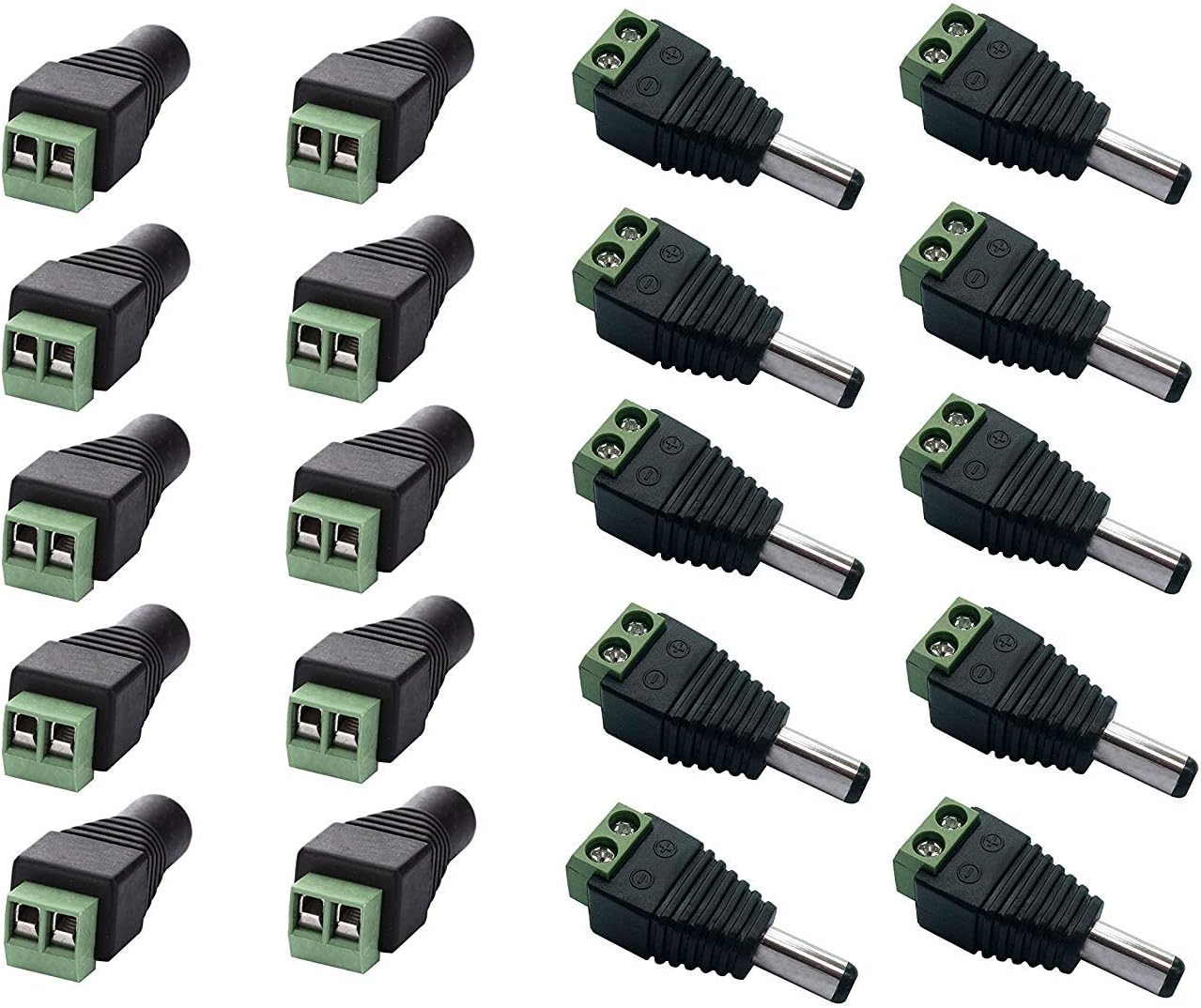 UK PLUS 10 x Male + 10 x Female DC 2.1x5.5mm Power Connector Cable Jack Adapter Connector 12V for Led Strip Light and CCTV Camera