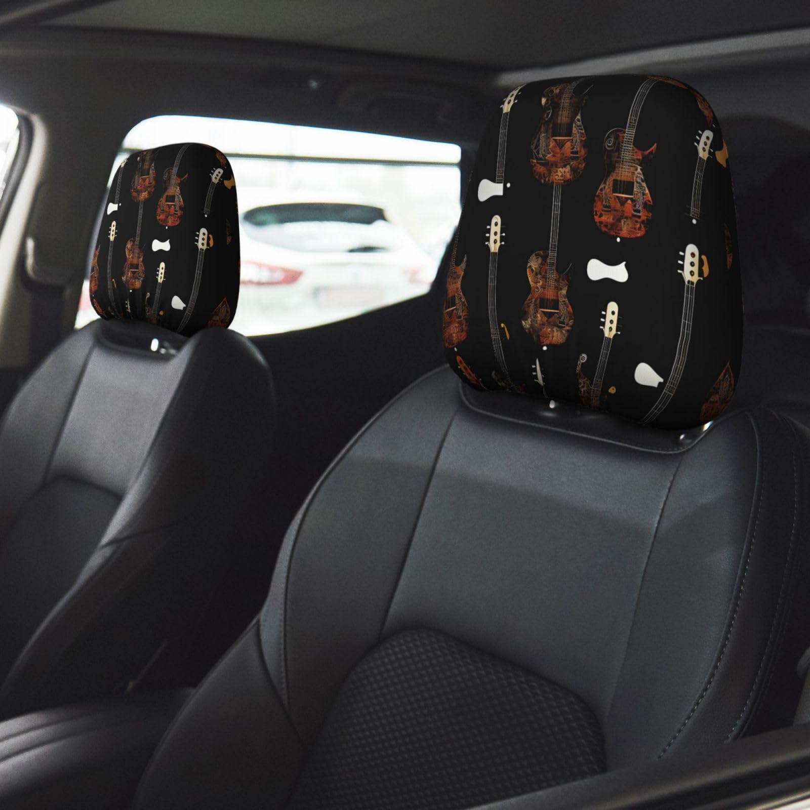SDEGTHO Art Guitar Pattern Print Head Rest Dust-Proof Cover car Soft Breathable Driving Universal Head Support Covers 2 Pcs