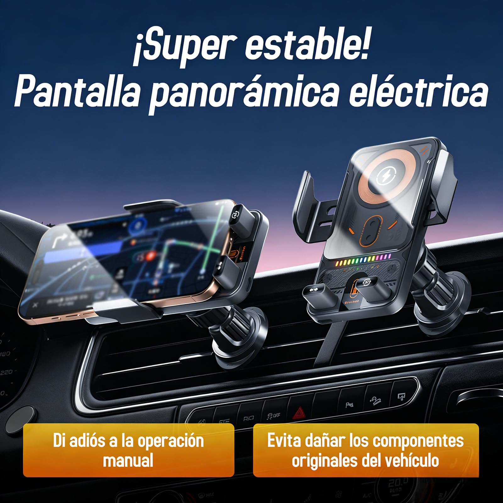 Nuevo Soporte de Carga Rápida Inalámbrica para Coche 2026, Rotación Motorizada de 90°, Sujeción Automática, 15 W, Compatible con Múltiples Potencias de Salida (Negro)