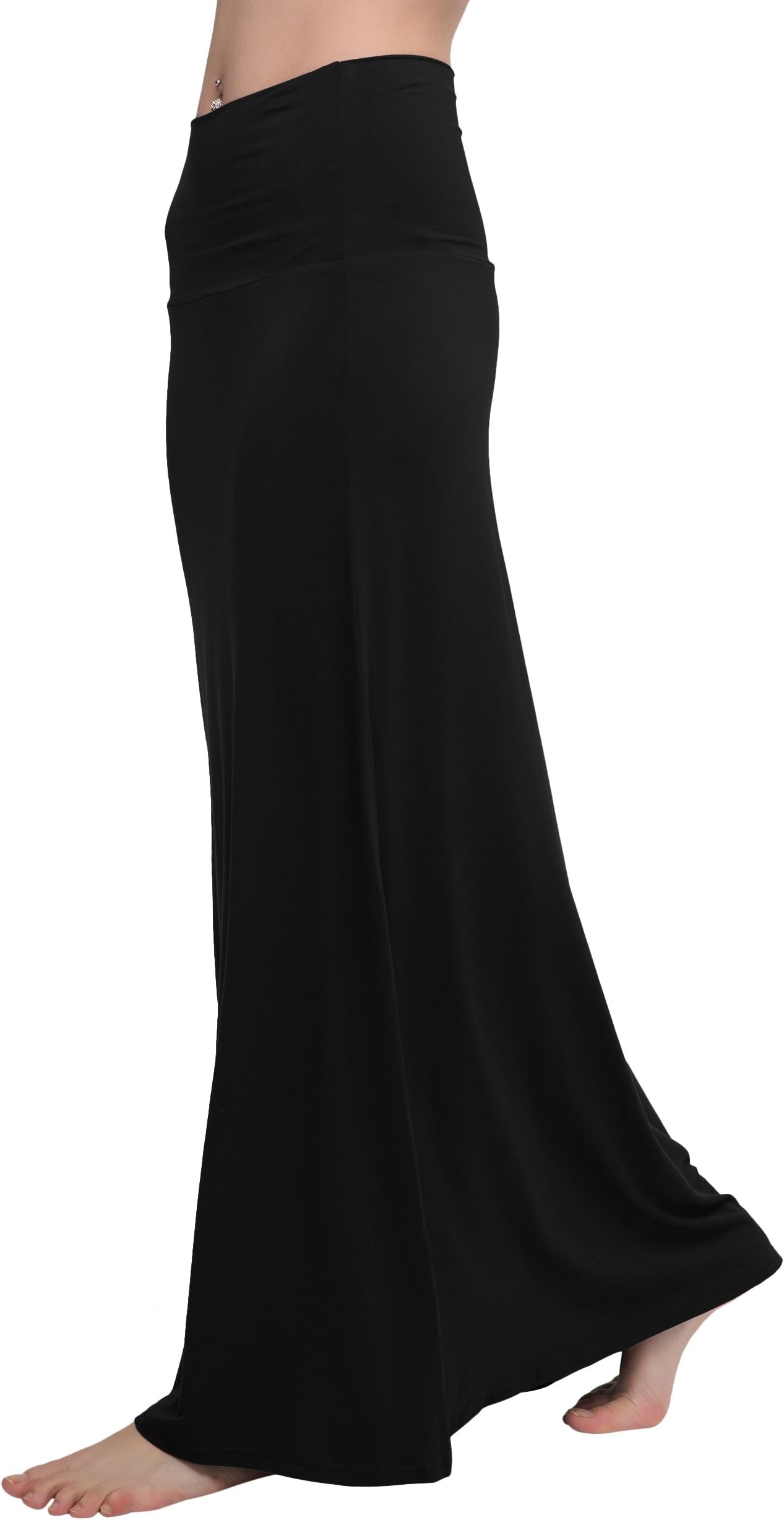 Women's Stylish Spandex Comfy Fold-Over Flare Long Maxi Skirt