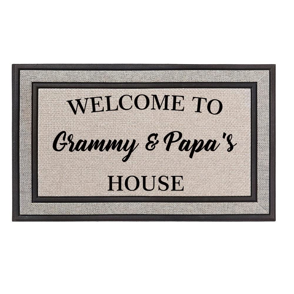 Daylor Outdoor Indoor Doormat 18" x 30" Gray/Beige/Black Rubber Backed Door Mat Welcome to Grammy and Papa's House Grandma Grandpa Grandparents