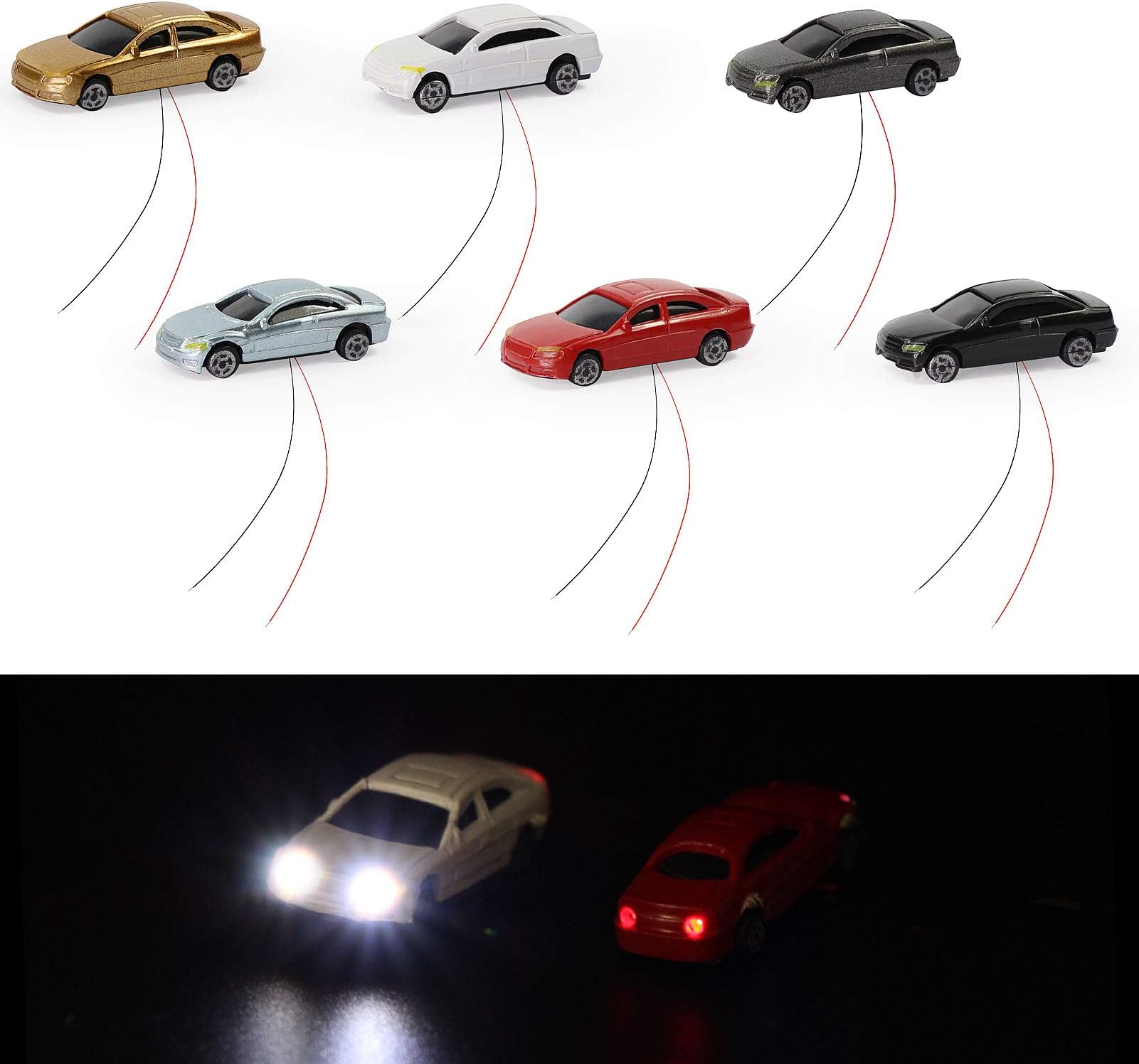 Evemodel EC200 12PCS 1:200 Z Scale Model LED Lighted Car with 12V Front and Rear Lights Layout