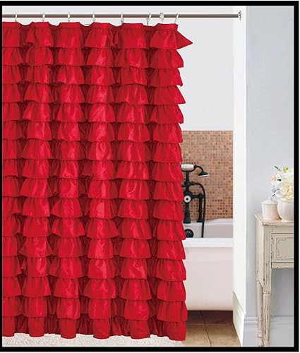 Miniatura 2 de Cortina de ducha de tela con volantes en cascada (rojo)