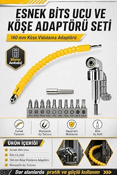 Zephoo 140 mm K e Vidalama Adapt r  ve Esnek Bits Ucu Seti Manyetik U  Tutuculu 10 Par a Tornavida U  Seti Dar Alanlar  in Vidalama Aparat