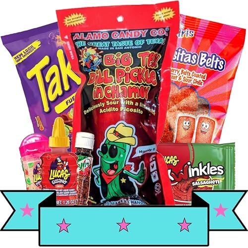 Chamoy Pickle Kit, Takis, caramelos mexicanos populares, como se ve en Tik Tok Trend Items, Lucas Gusano, Salsagheti, Tajin, Sour Belts, Pepinillo