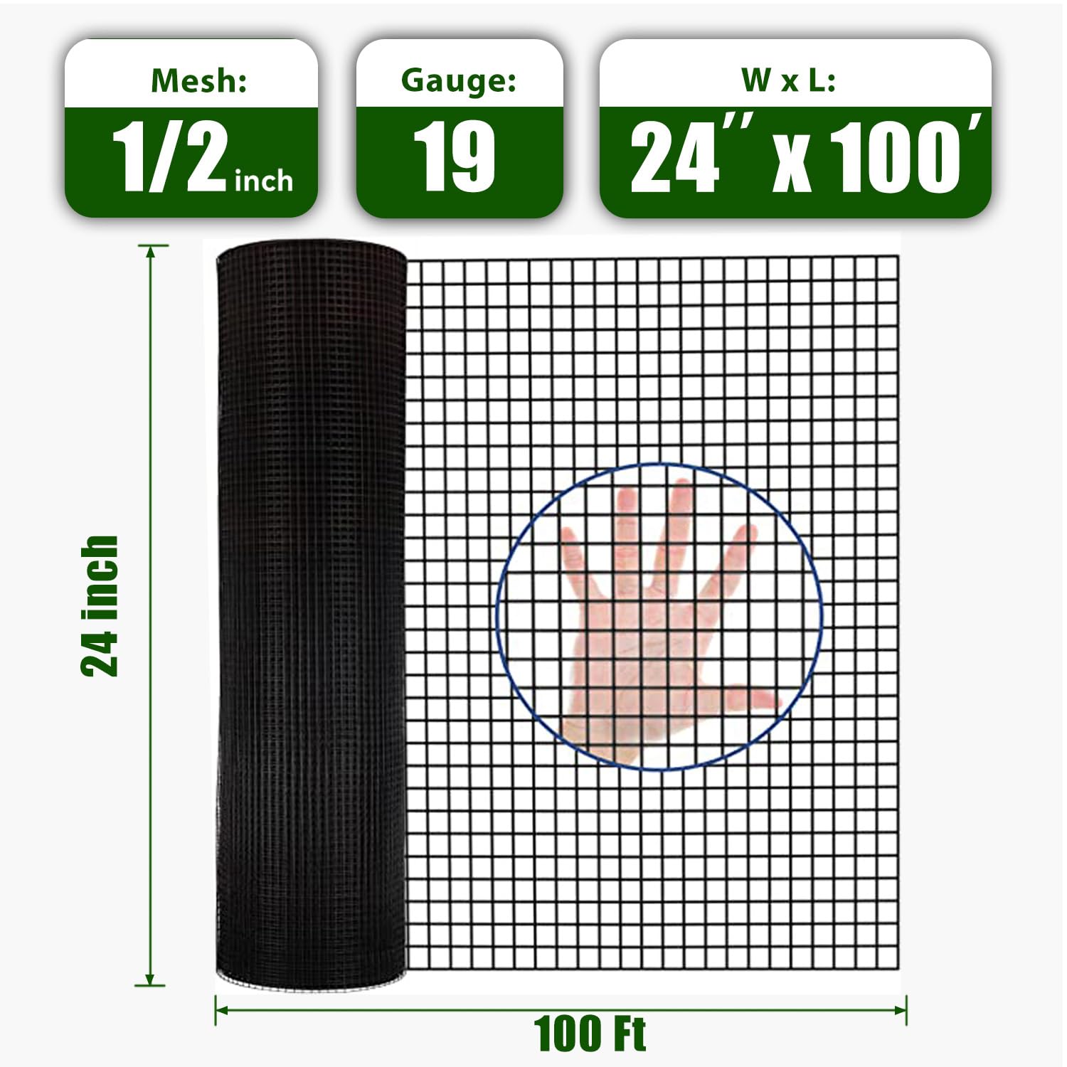 Nueve Deer Black Vinyl Coated Hardware Cloth 1/2 inch 24 x 100 Ft 19