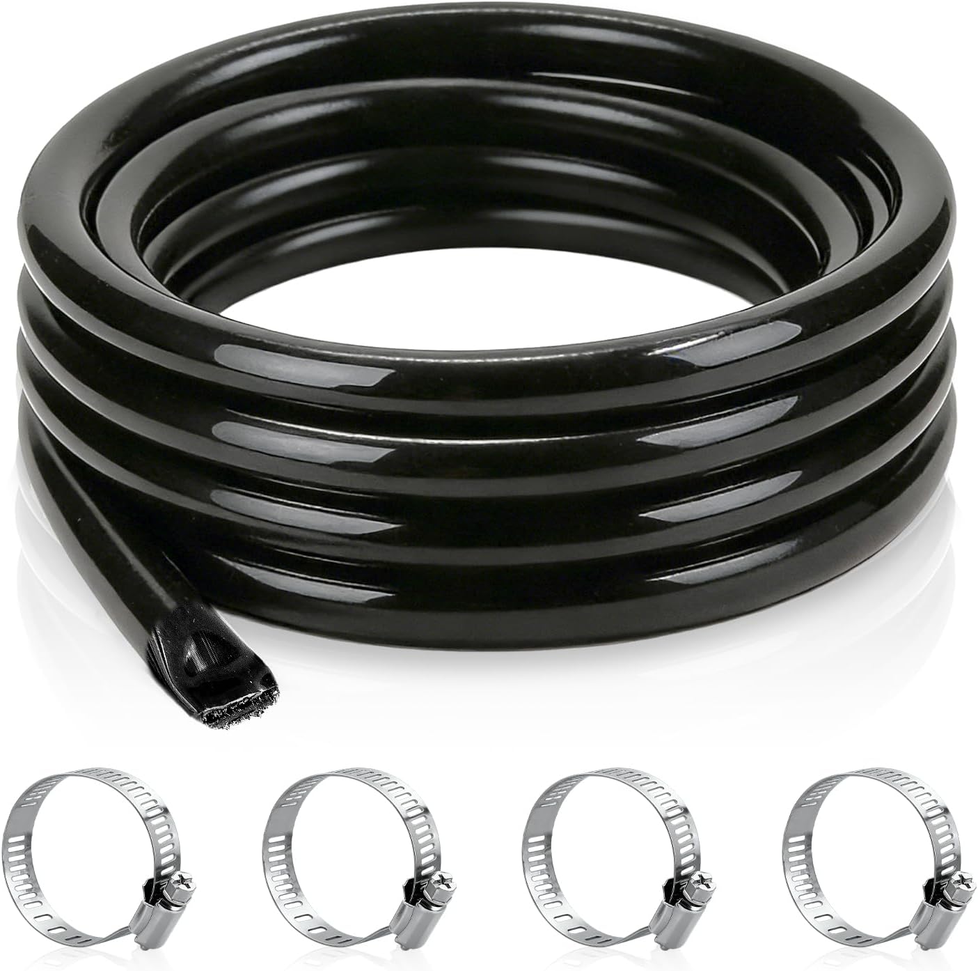 【Air-Supported Packaging】1/2 Inch ID x 50ft PVC Hose - Ends Sealed to Prevent Kinks & Damage. For Water, Air, Fuel Transfer, Industrial Use. Includes 4 Stainless Steel Hose Clamps