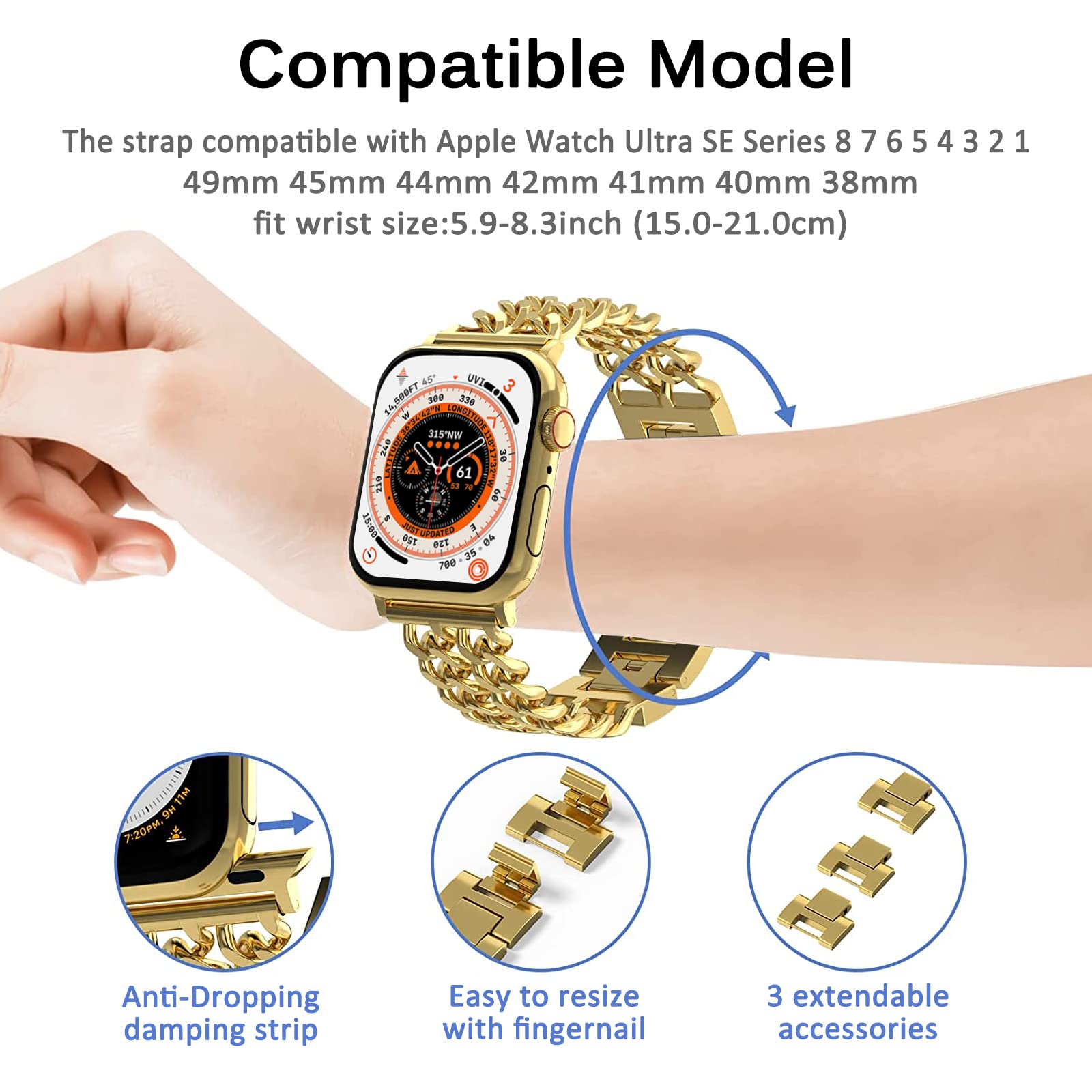 Miimall for Apple Watch Ultra 2/Series 9 Strap, Metal Strap for iWatch 38/40/41/mm 42/44/45/49mm - Image 2