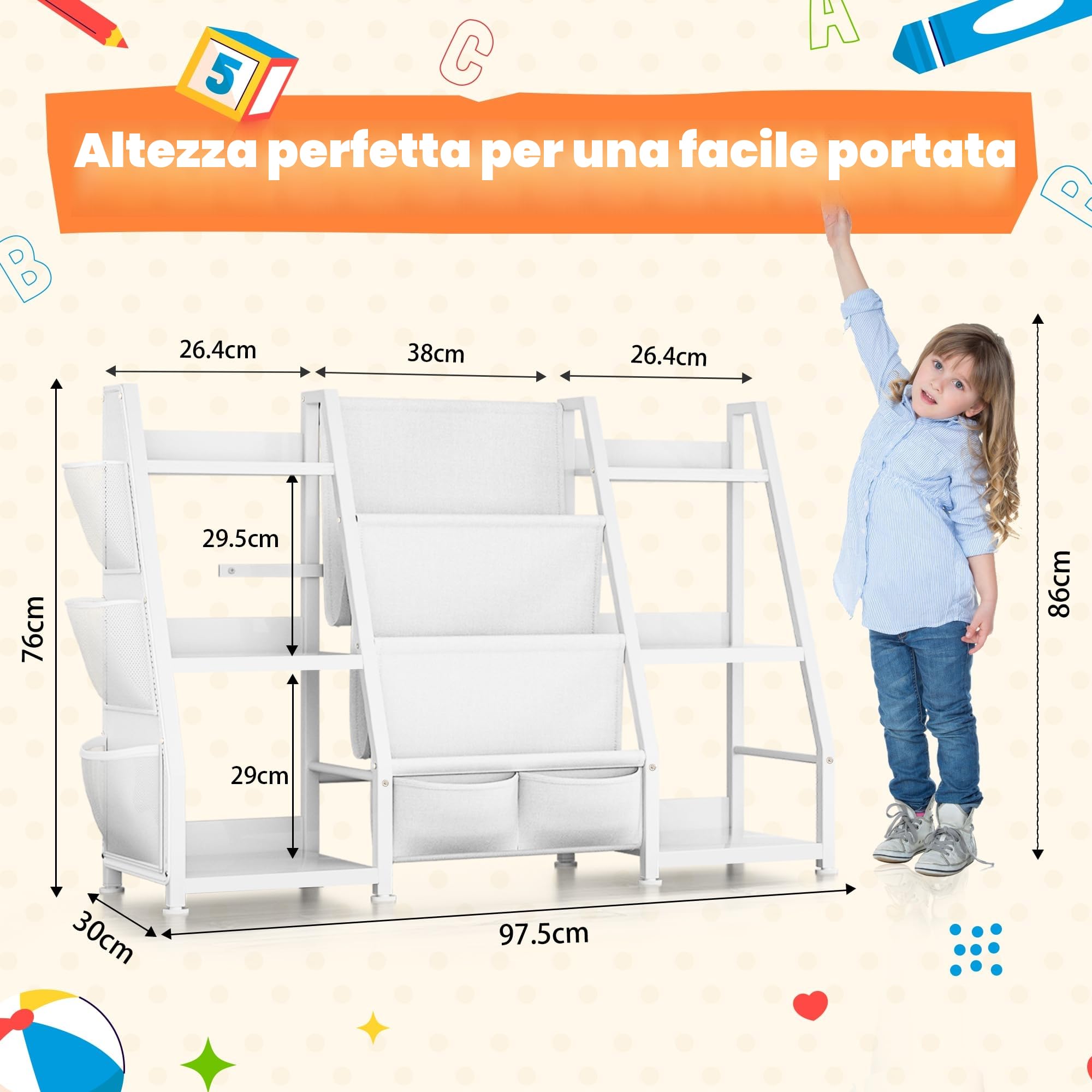 GoTiling Libreria Montessori per Bambini per Cameretta: Libreria Aperte con 6 Scomparti - Scaffale Portagiochi per Asili e Sale Giochi - Bianco