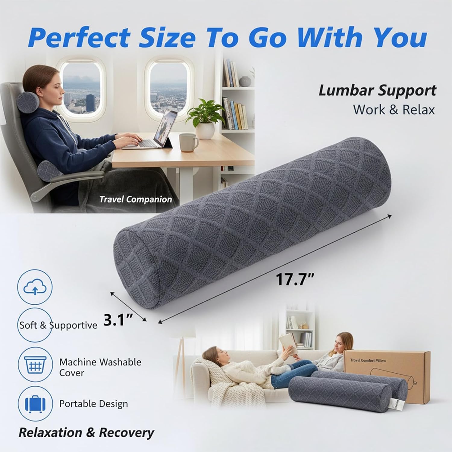 3.1" Small Neck Roll Memory Foam Pillow Cylinder,Detachable Cover | Neck Support Pillows for Sleeping,Comfortable Breathable,Round Bolster Pillow for Bed,Back ,Lumbar Leg and Yoga Pain Relief