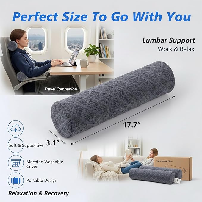 Almohada Cervical Memory Foam Cilíndrica Soporte para Cuello Gris miniatura 4