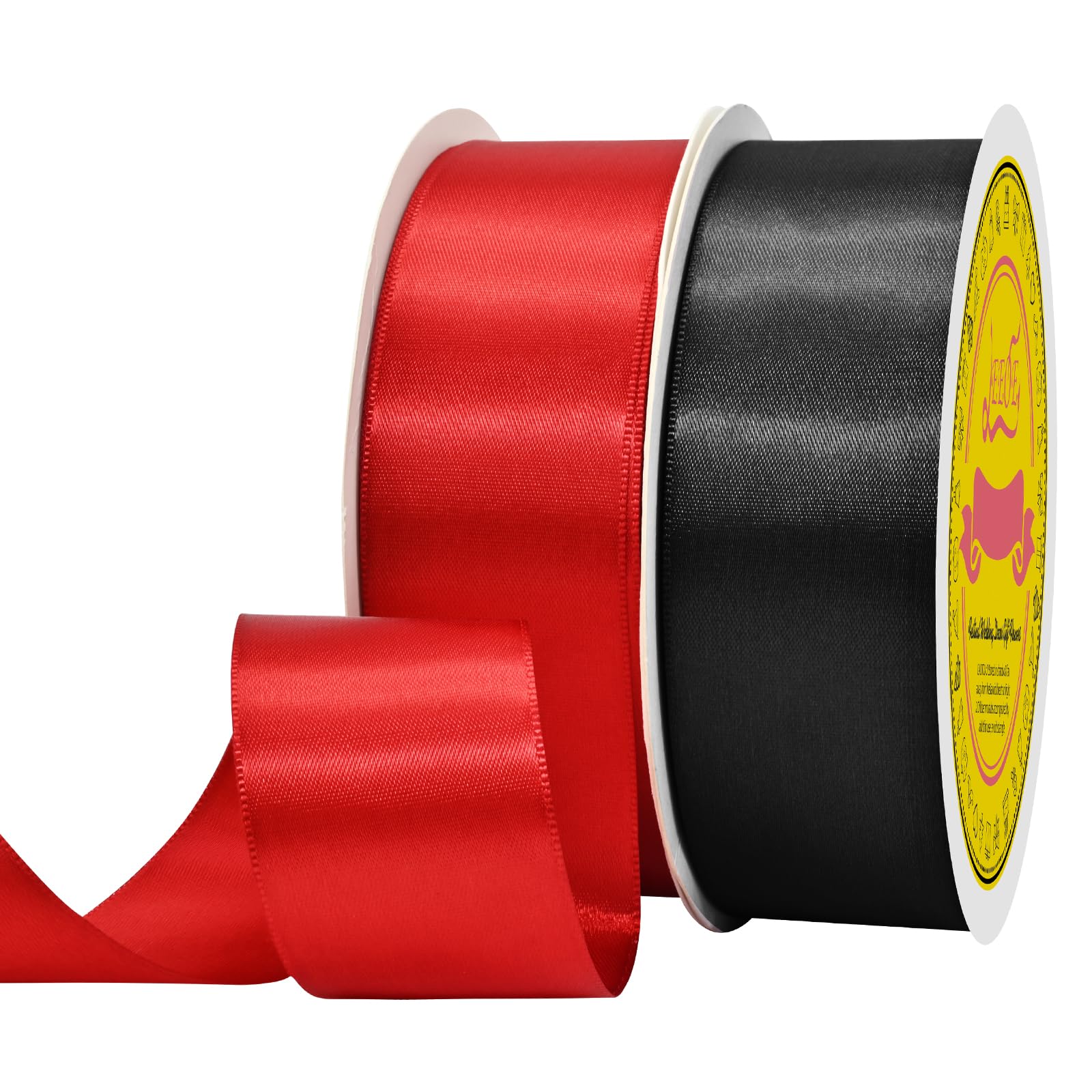 100 Yards Black Red Satin Ribbon Polyester Ribbon for Gift Wrapping Very Suitable for Weddings Party Hair Bow Invitation Decorations and More（1-1/2 inch X 50Yards X 2 Roll）