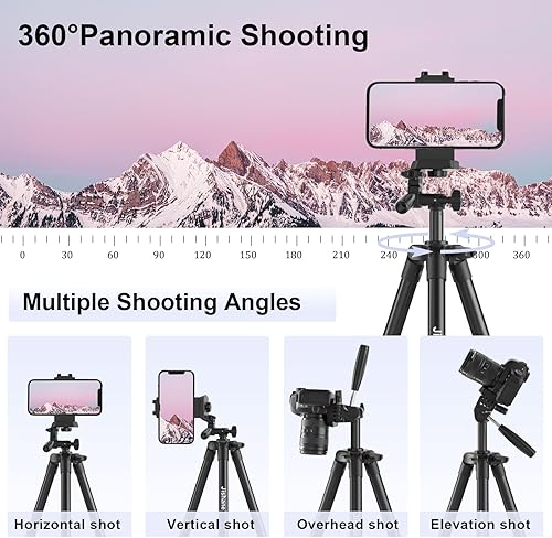 Miniatura 2 de Trípode para cámara de 71 pulgadas, trípode versátil para teléfono celular con soporte remoto inalámbrico para teléfono y bolsa de trípode, soporte