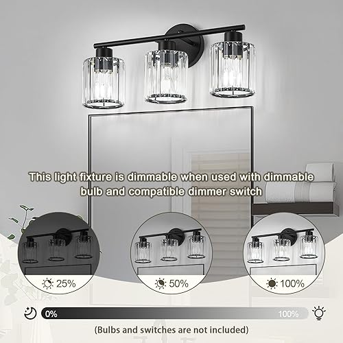 Miniatura 4 de Lámparas de baño de cristal, accesorios de iluminación de baño sobre el espejo, modernas luces negras de tocador de 3 luces para espejo, baño,