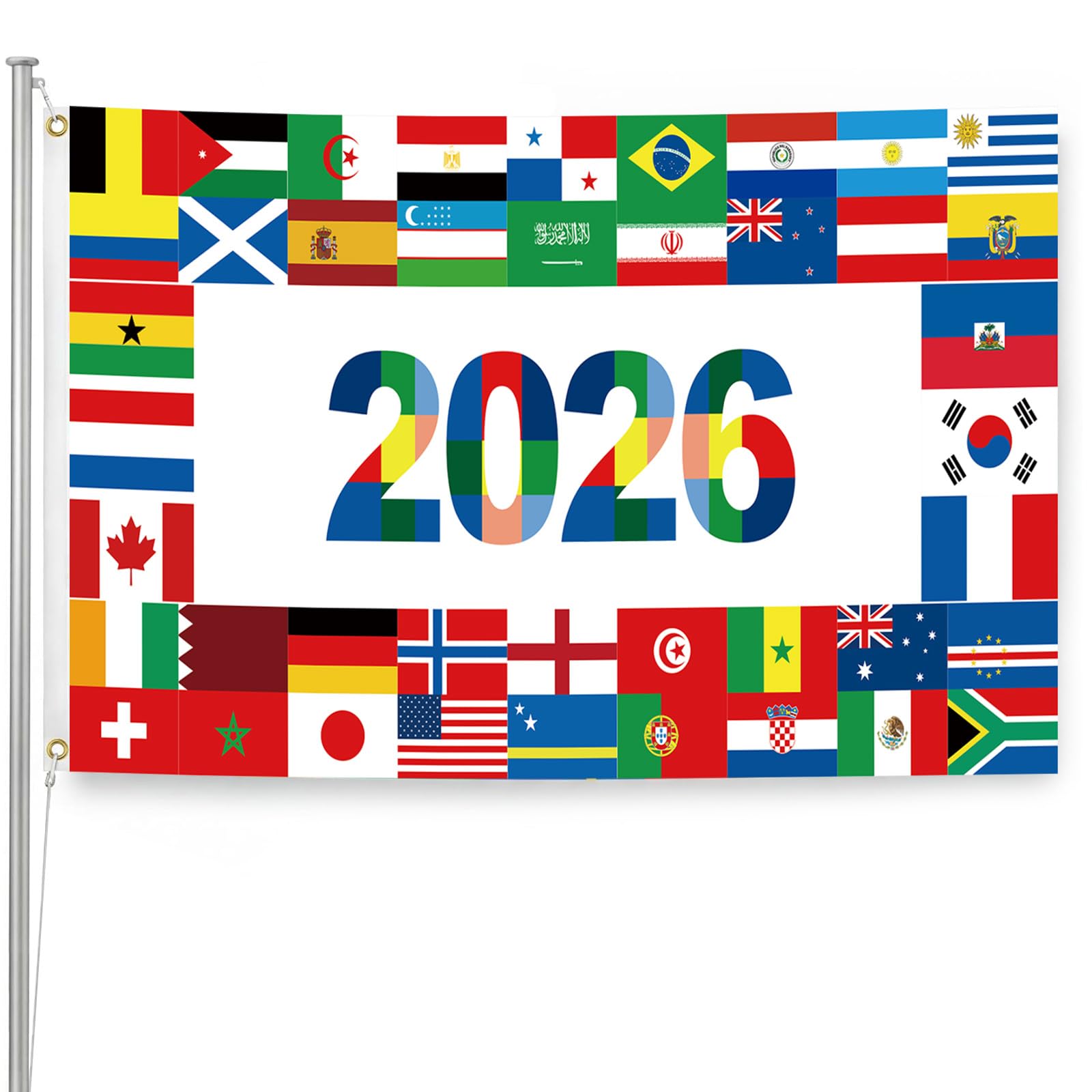 World Cup Football 2026 Flags 5ft X 3ft With Eyelets Football Gifts The Flags of Various Countries Were Displayed Vivid Color and Fade Proof Decorations for the Home, Office 150x90cm