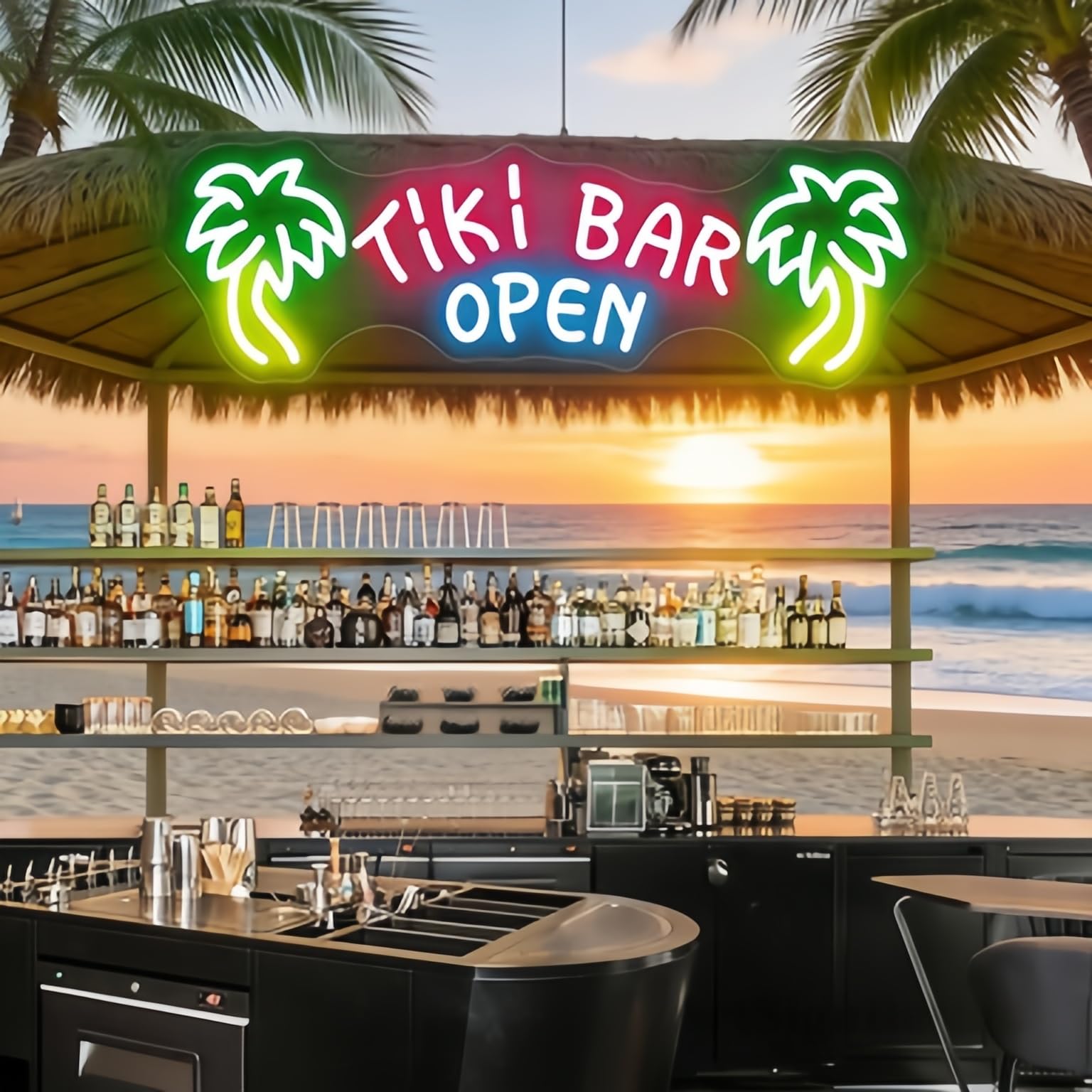 Panneau néon ouvert Tiki Bar LED Décoration pub
