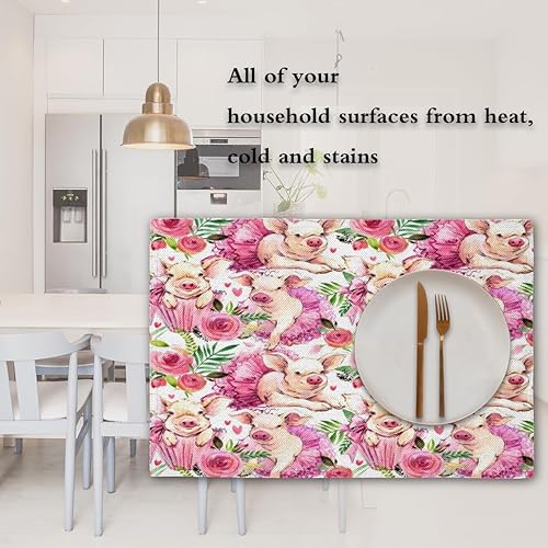 Miniatura 7 de Pig Cute Pattern Placemats Set of 4 Table Mats Washable Placemat Waterproof Place Mats for Party Home Dining Table Decor 18x12 in