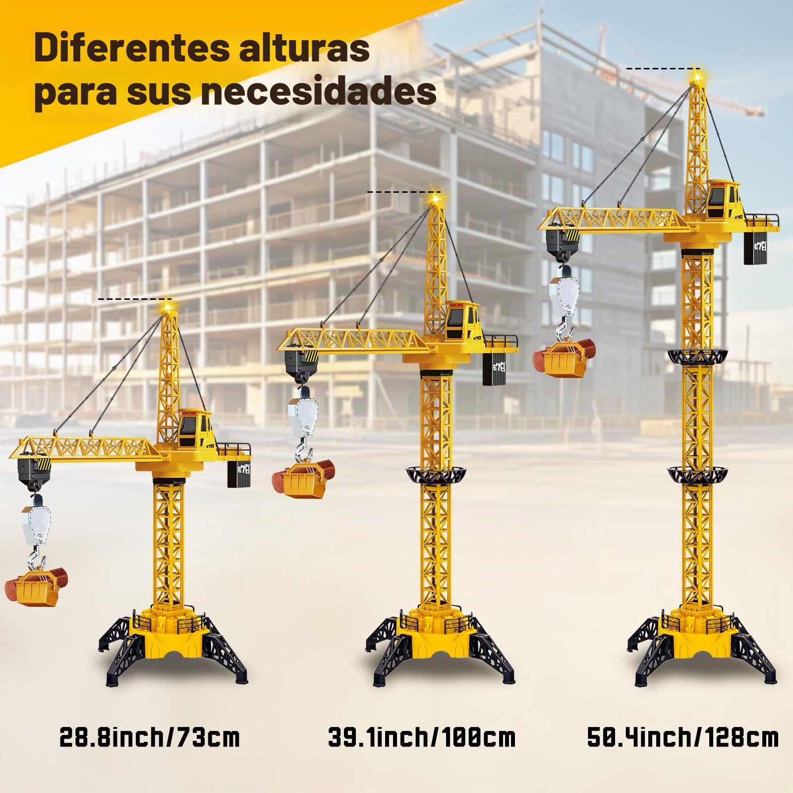 Ulikey Grúa Torre Teledirigida, 2.4GHz Gruas de Juguete de 6 Canales, 128 cm RC Grúas Torre de Construcción, Elevador Giratorio de 680, con Luces y Sonidos, Regalos para Niños de 3 a 10 Años
