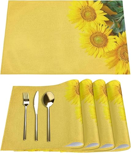 Juego de 6 manteles individuales cuadrados de tela con diseño de girasol, resistentes al calor, fáciles de limpiar, 12 x 18 pulgadas