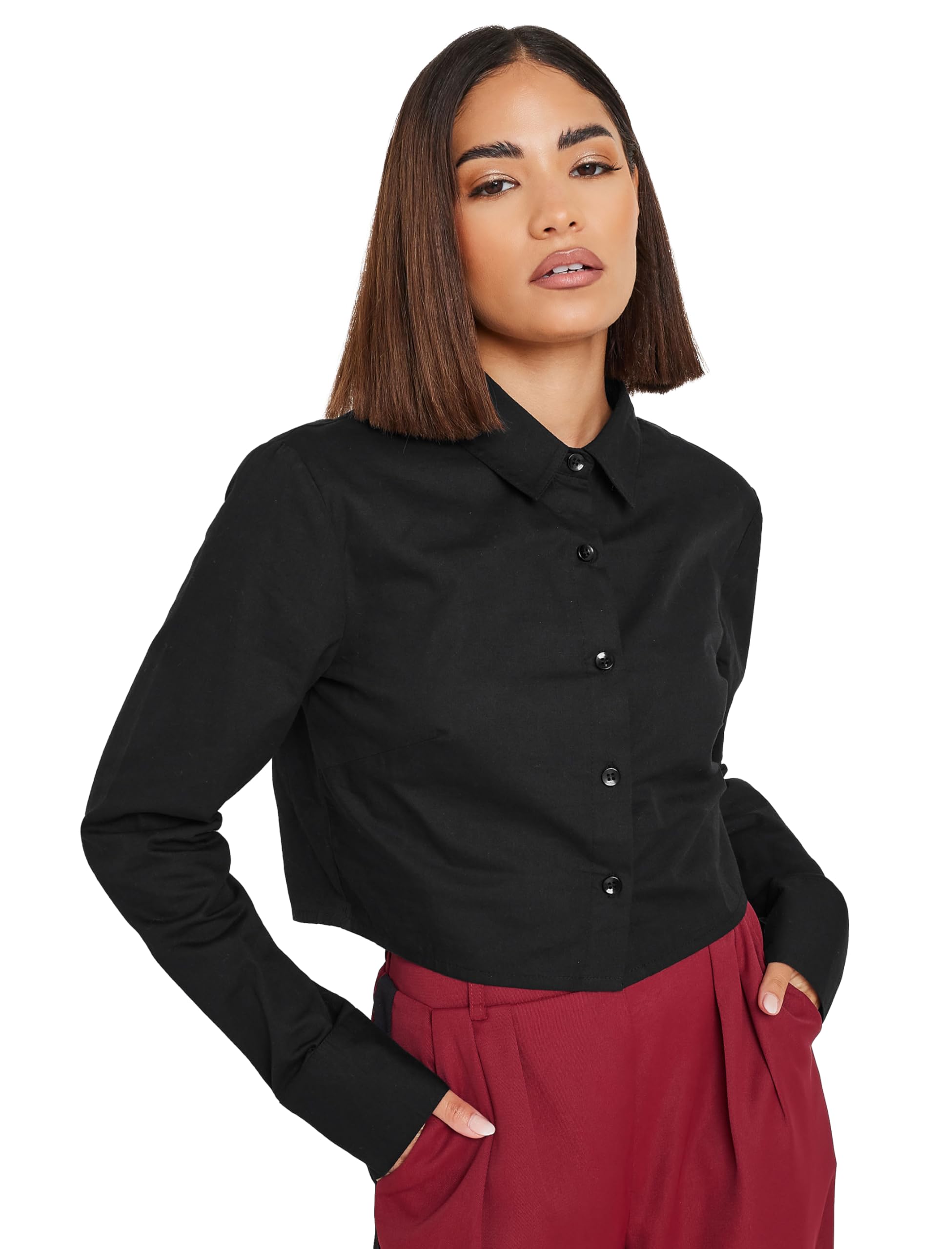 Pixiegirl Women's Black Petite Cropped Shirt In Size 14