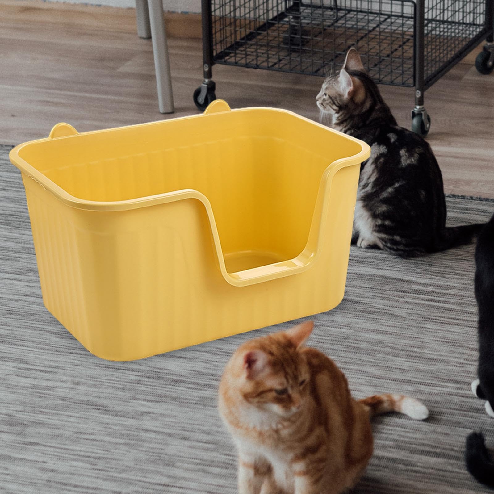 Colcolo Offene Haustiertoilette, Katzentoilette, spritzwassergeschützt, langlebig, leicht zu reinigen, für Katzen, Kätzchen, Töpfchen, Toilette, hohe Seiten, Gelb L