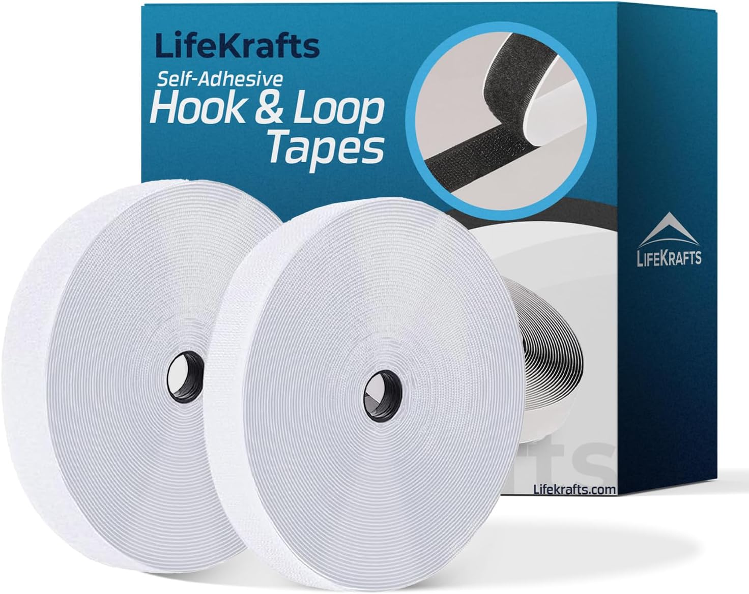 LifeKrafts Self Adhesive Hook & Loop Tapes - Sticky Back Strong Glue, Back Mounting Fastener Tape | Organize Stationaries, Arts & Crafts Projects, Photo Frame, DIY Applications (10M x 25mm, White)