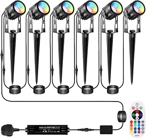 ECOWHO Garden Spot Lights Mains Color Changing Outdoor Spotlight Waterproof 20m Extendable Cable Xmas Landscape Lights Plu…