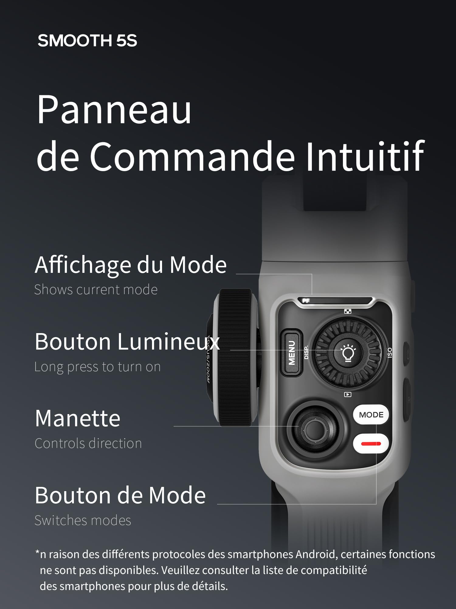 ZHIYUN Smooth-5S Combo [Official] Stabilisateur de cardan iPhone 3 Axes avec lumières magnétiques, cardan pour Smartphone avec trépied, stabilisateur de téléphone Portable pour FilmIC Pro, Vlog,