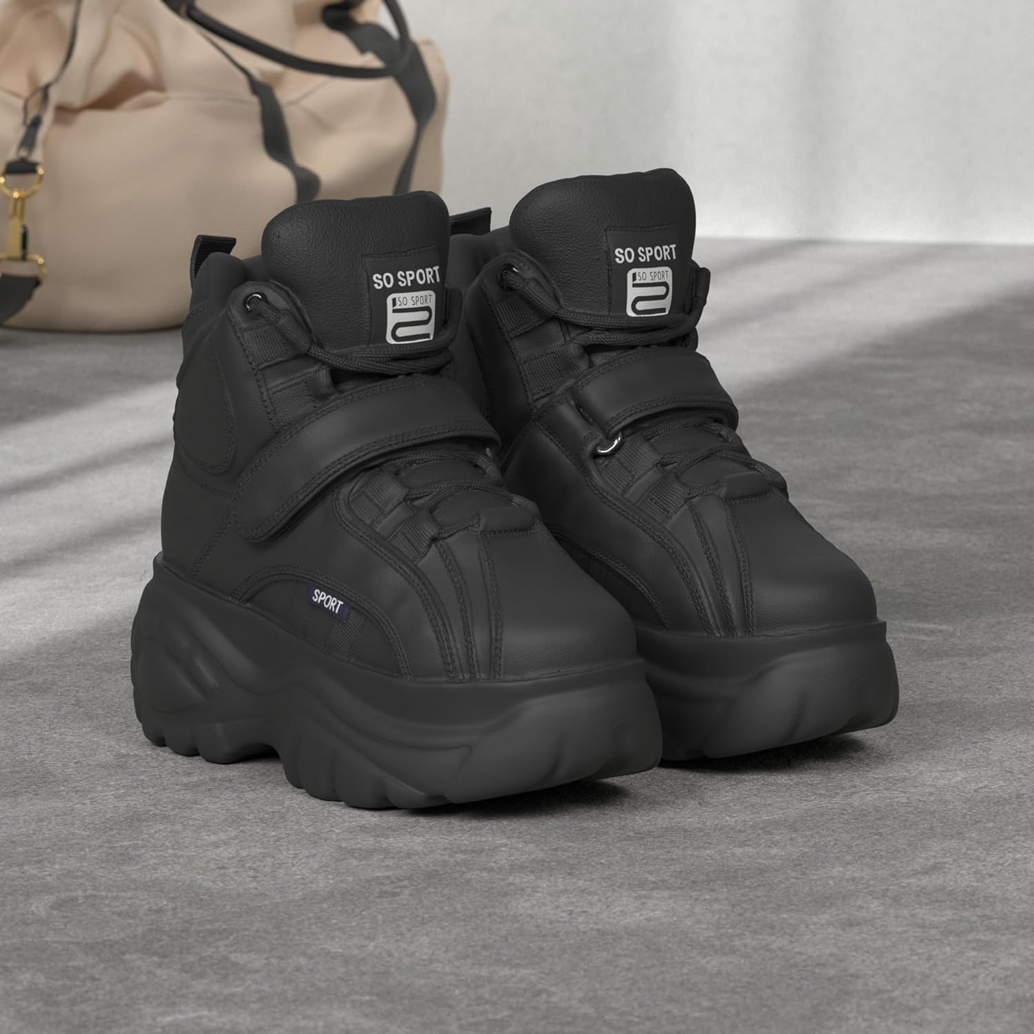 ANUFER Women's Goth Punk High/Low Top Platform Chunky Sneakers Lace Up Wedgel Heel Dad Shoes - Image 3