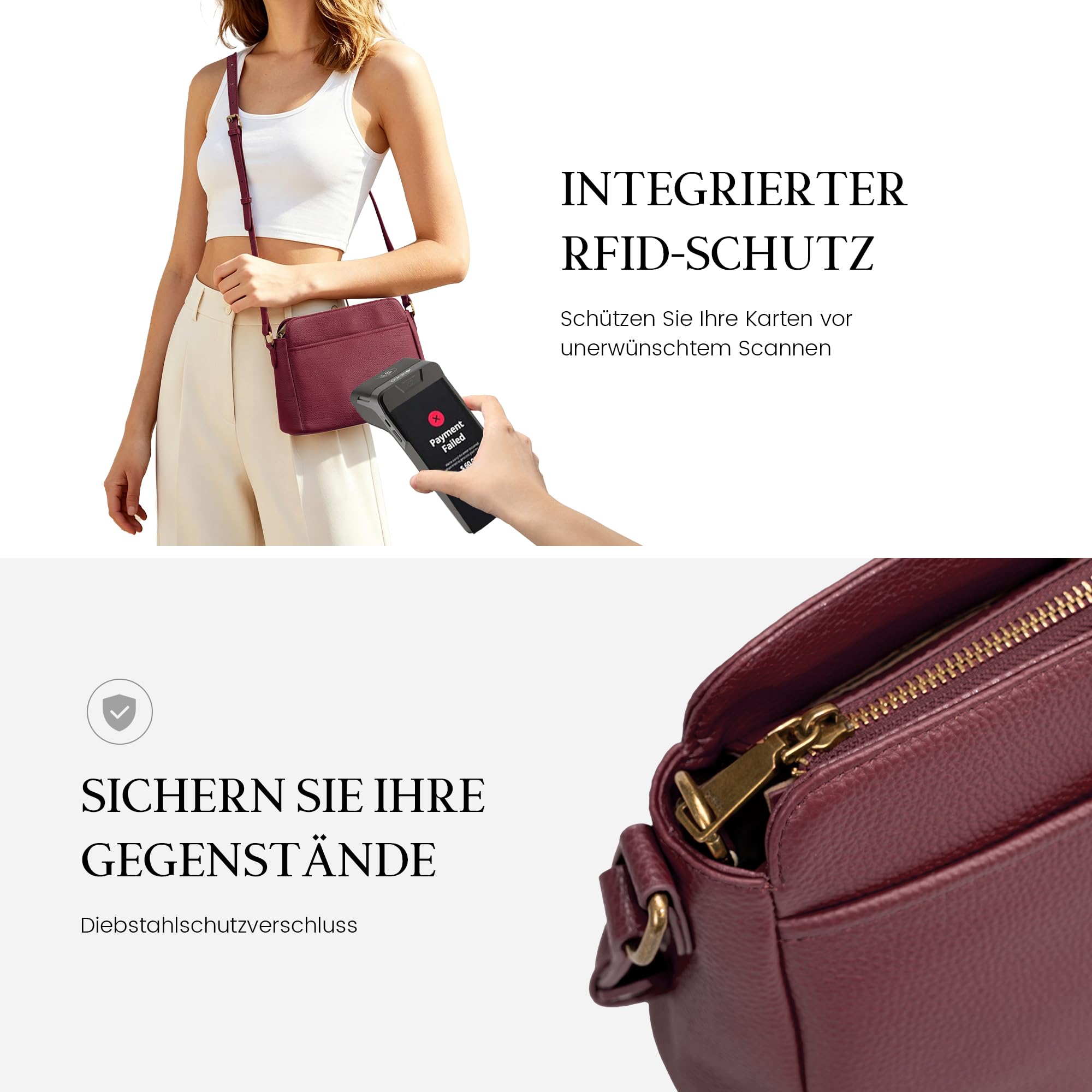 befen Echtleder Umhängetasche Damen Klein Diebstahlsichere Handtasche Leder