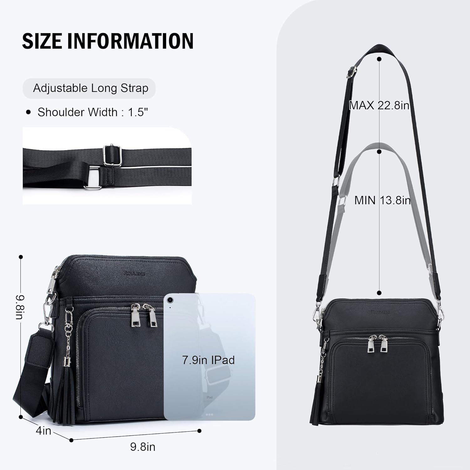 Roulens Crossbody Purse for Women Vegan Leather Medium Crossbody Wallet Bag for Travel Women Shoulder Handbags with Tassel - Image 4